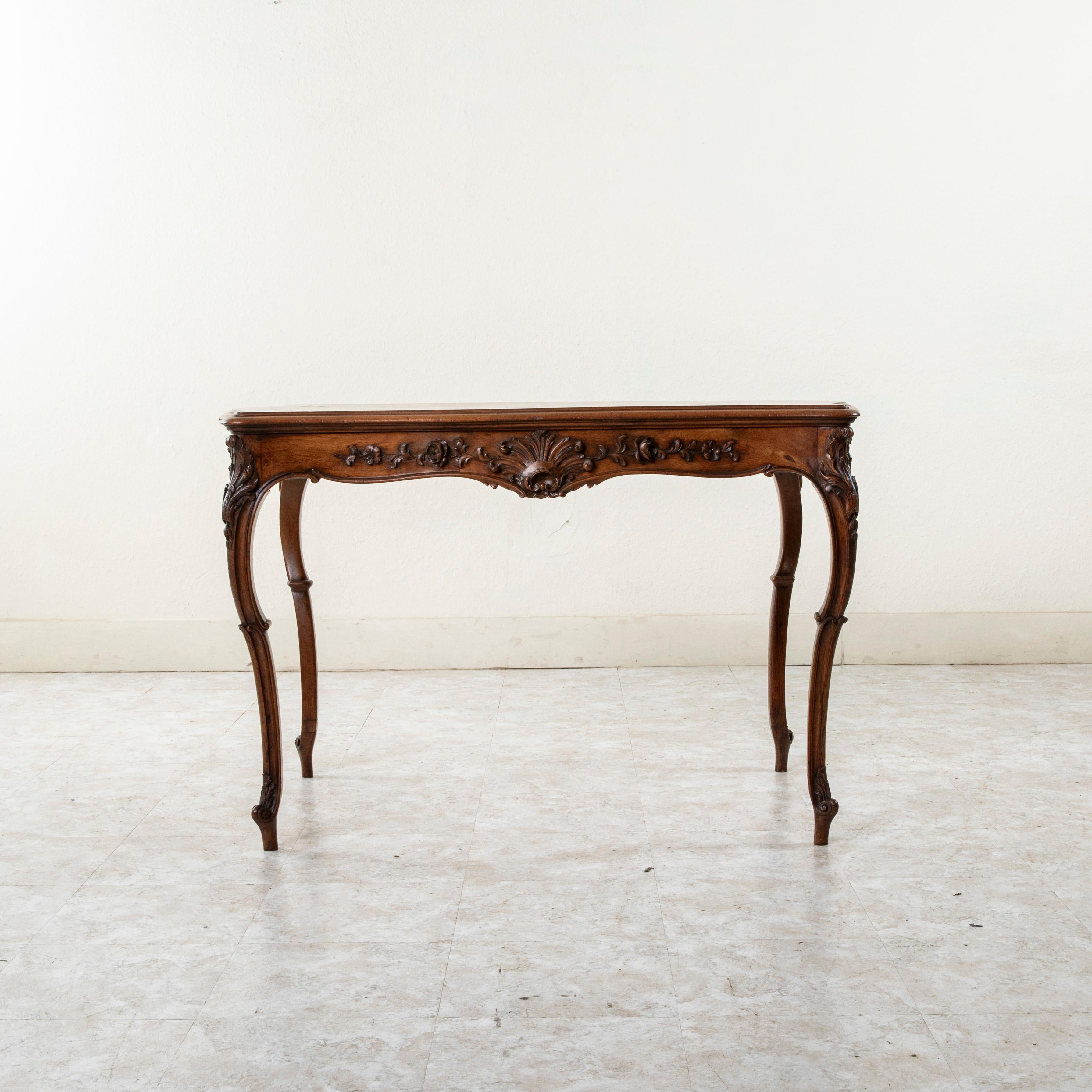 Hand-Carved Late 19th Century French Louis XV Style Hand Carved Walnut Desk or Writing Table