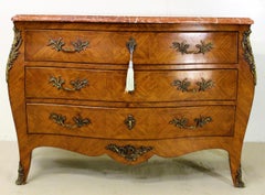 Late 19th Century French Louis XV Style Large Kingwood Marble Topped Commode