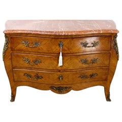 Antique Late 19th Century French Louis XV Style Large Kingwood Marble Topped Commode
