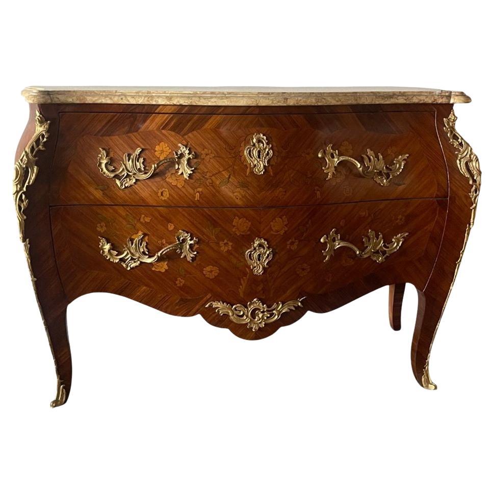 Late 19th Century French Louis XV Style Marquetry Commode with Siena Marble Top