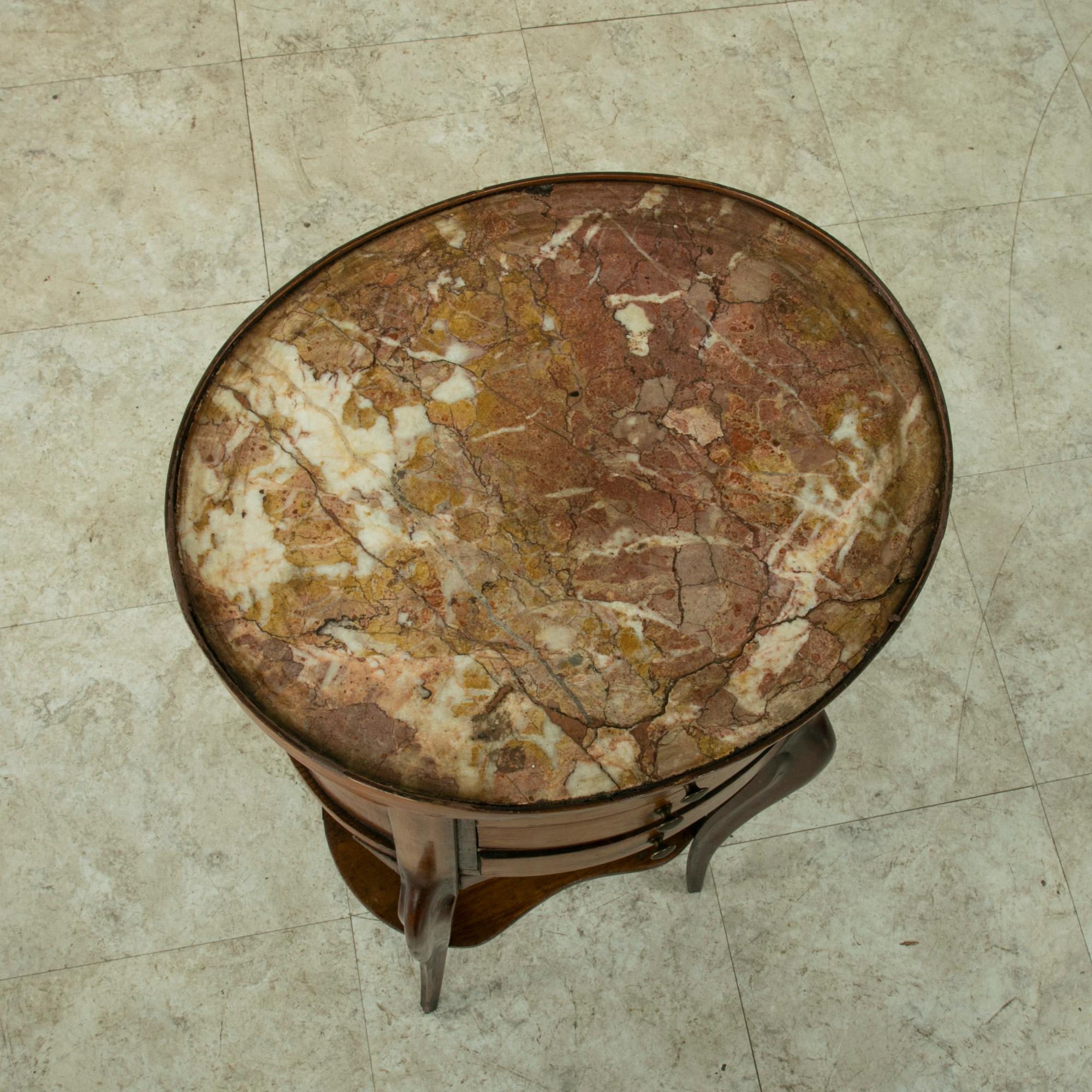 Late 19th Century French Louis XV Style Walnut Side Table with Marble Top For Sale 8