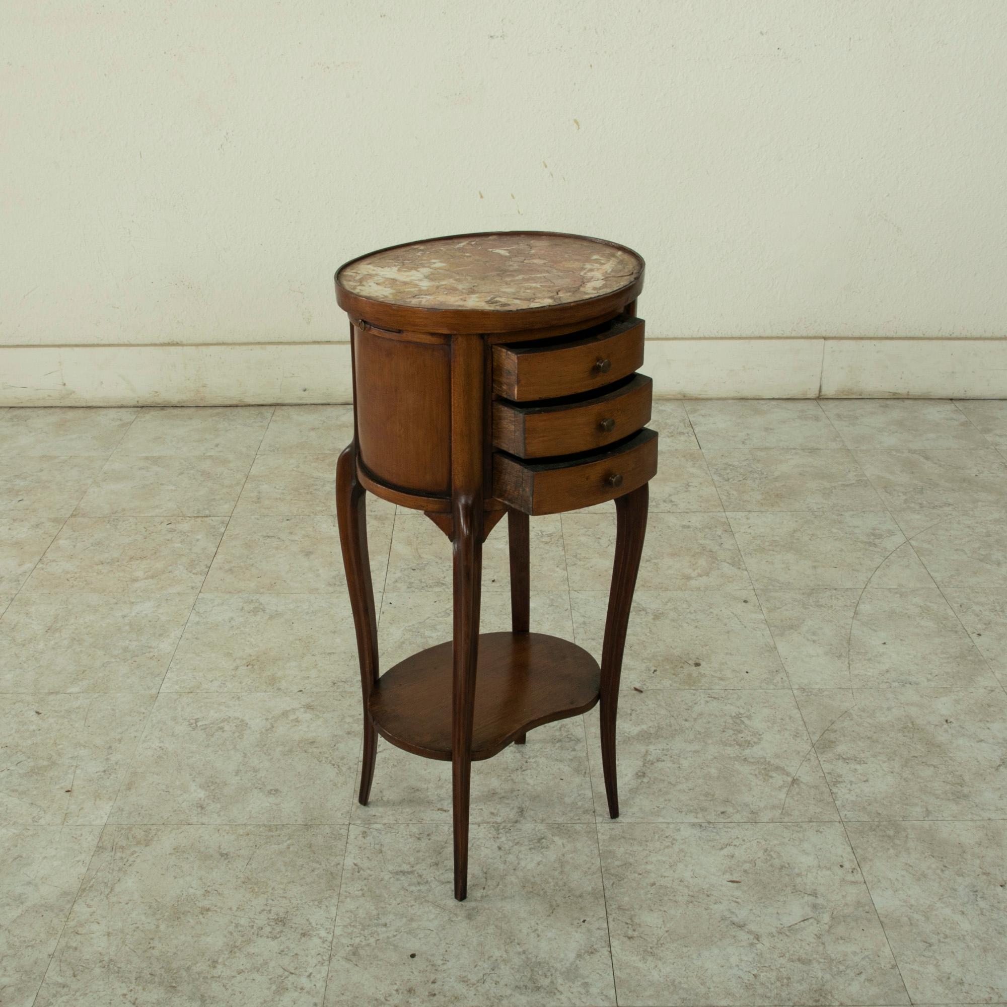 Late 19th Century French Louis XV Style Walnut Side Table with Marble Top For Sale 9