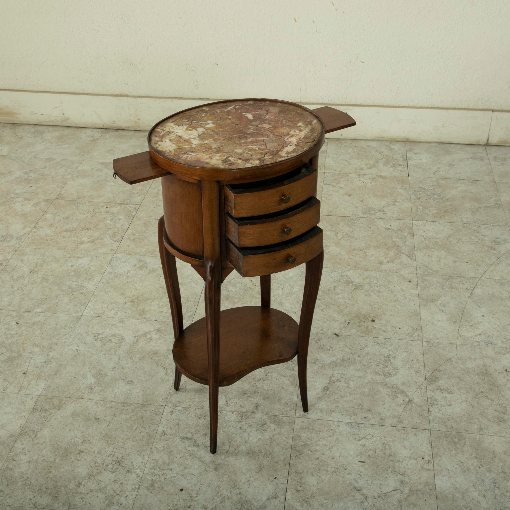 Late 19th Century French Louis XV Style Walnut Side Table with Marble Top For Sale 10