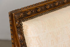 Late 19th Century French Louis XVI Canapé, Solid Oak, Cream Jacquard