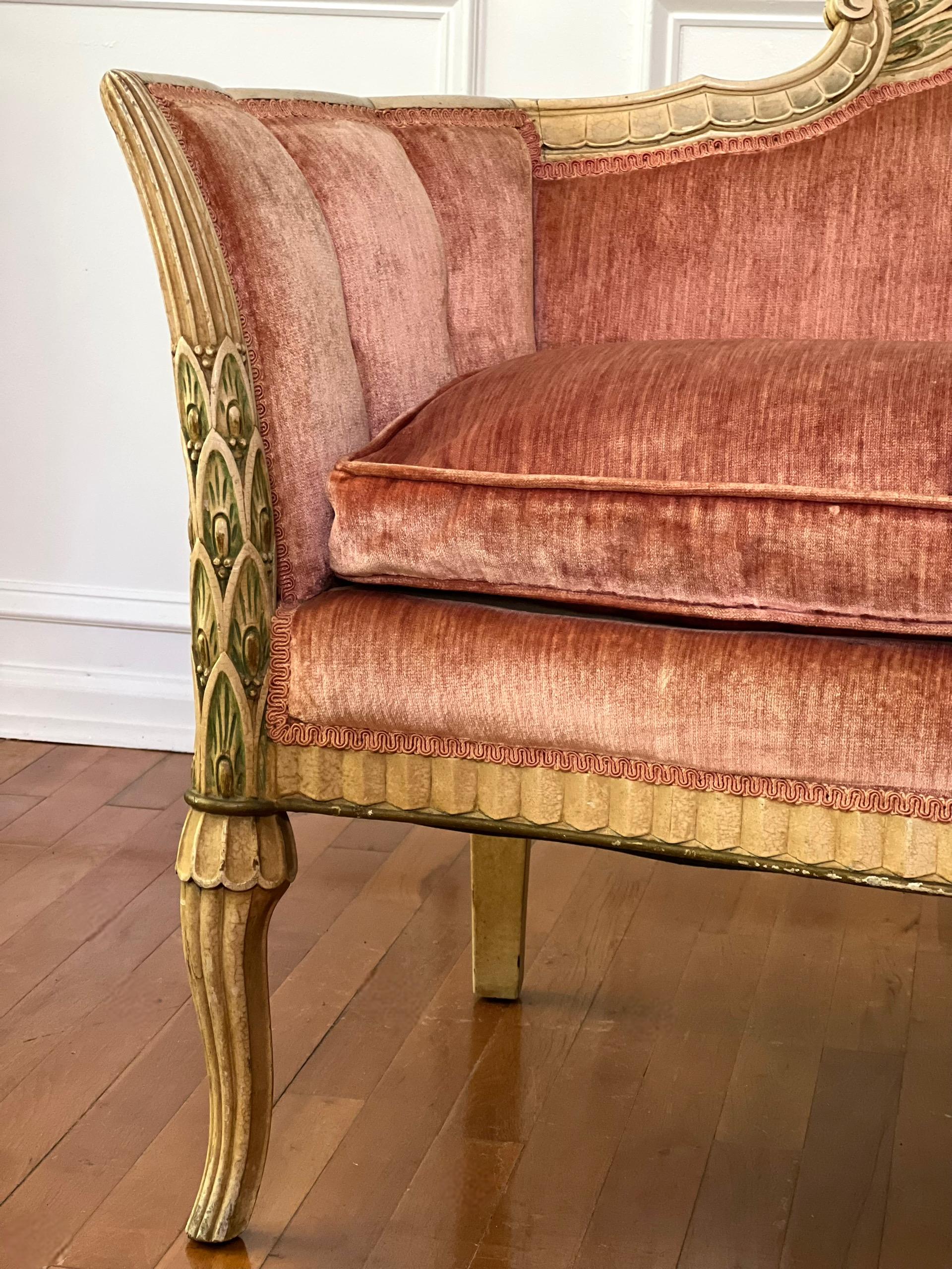 Late 19th Century French Louis XVI Carved Velvet Settee For Sale 9