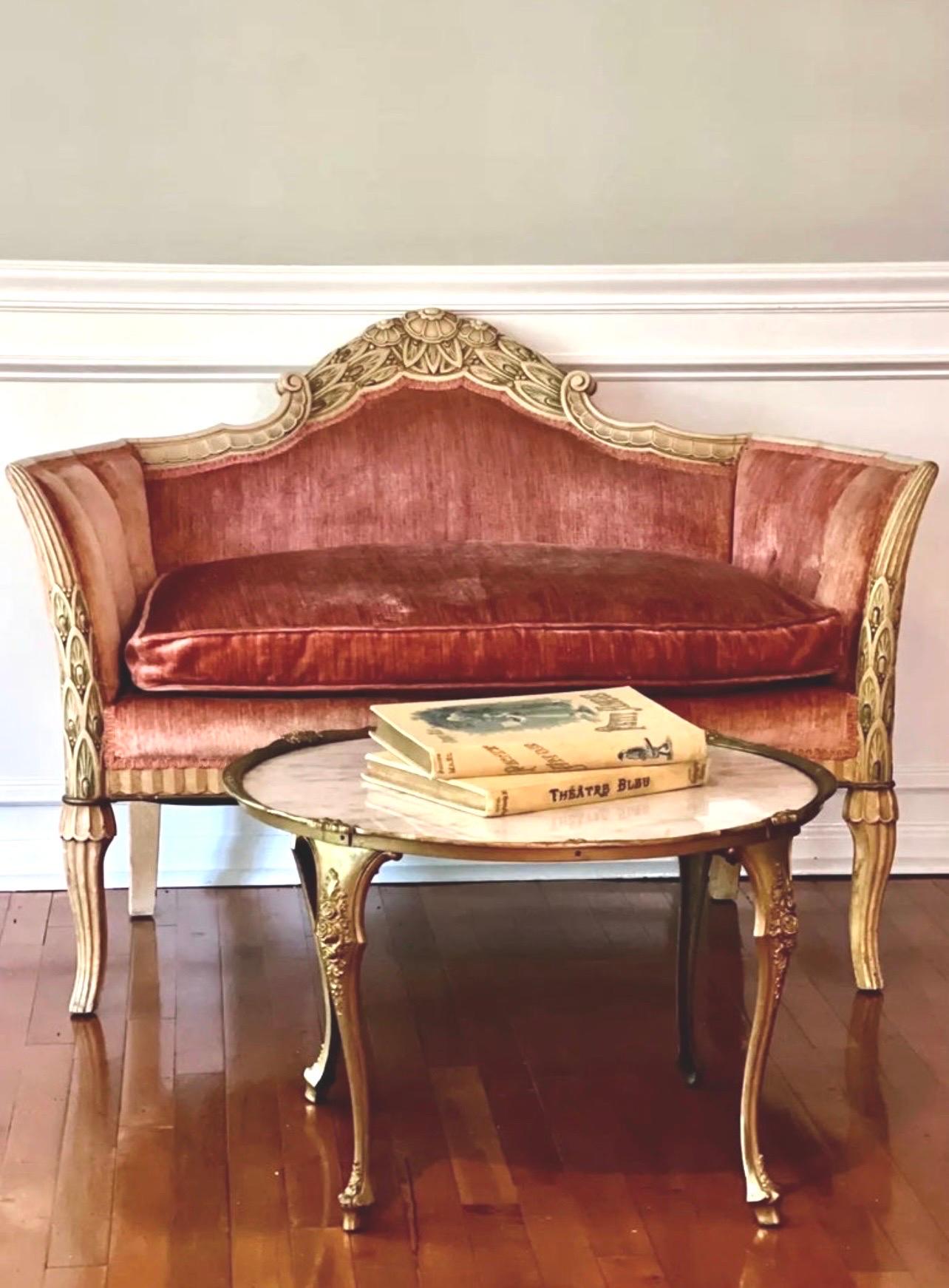 Late 19th Century French Louis XVI Carved Velvet Settee For Sale 12