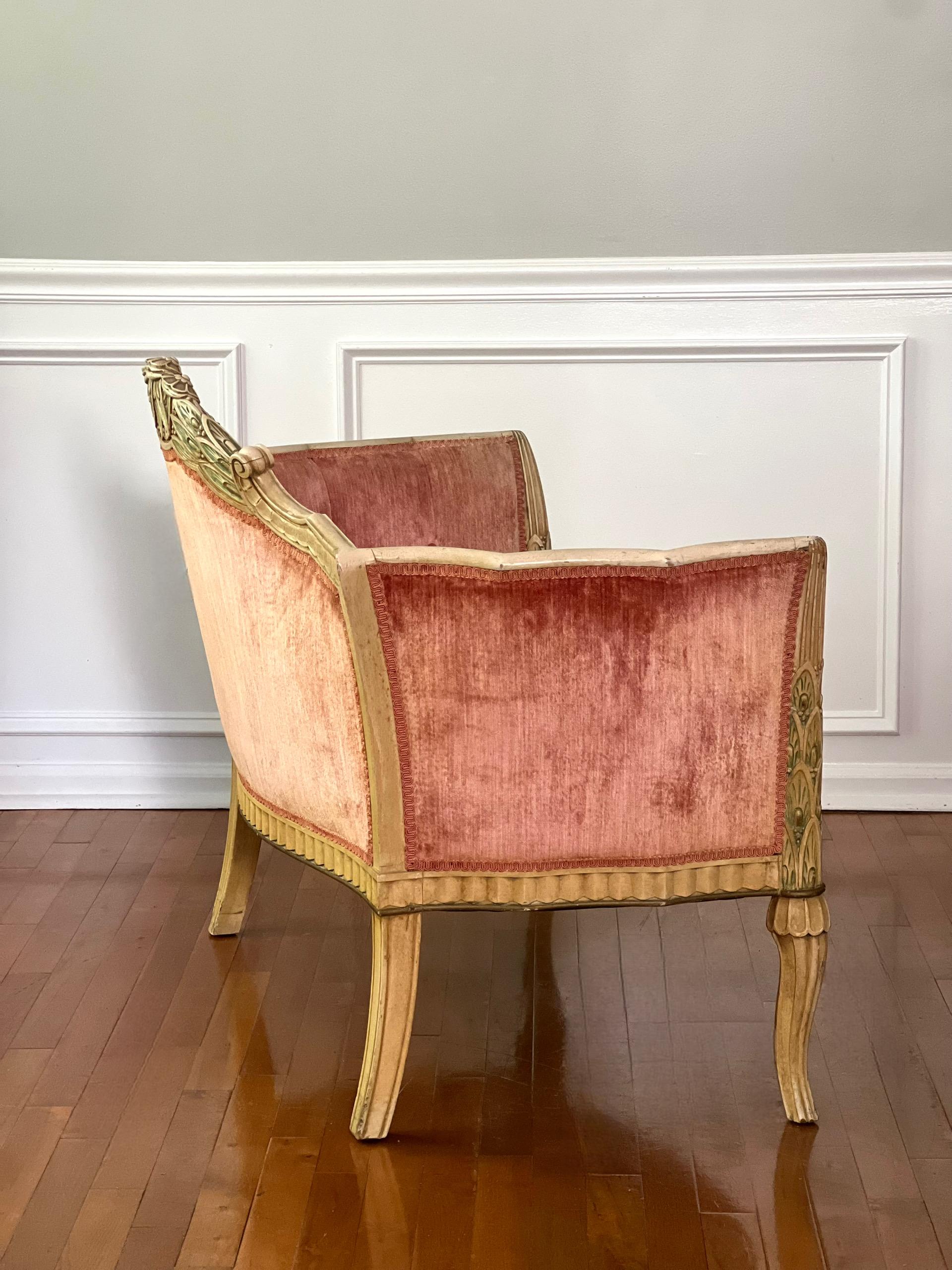Late 19th Century French Louis XVI Carved Velvet Settee For Sale 2