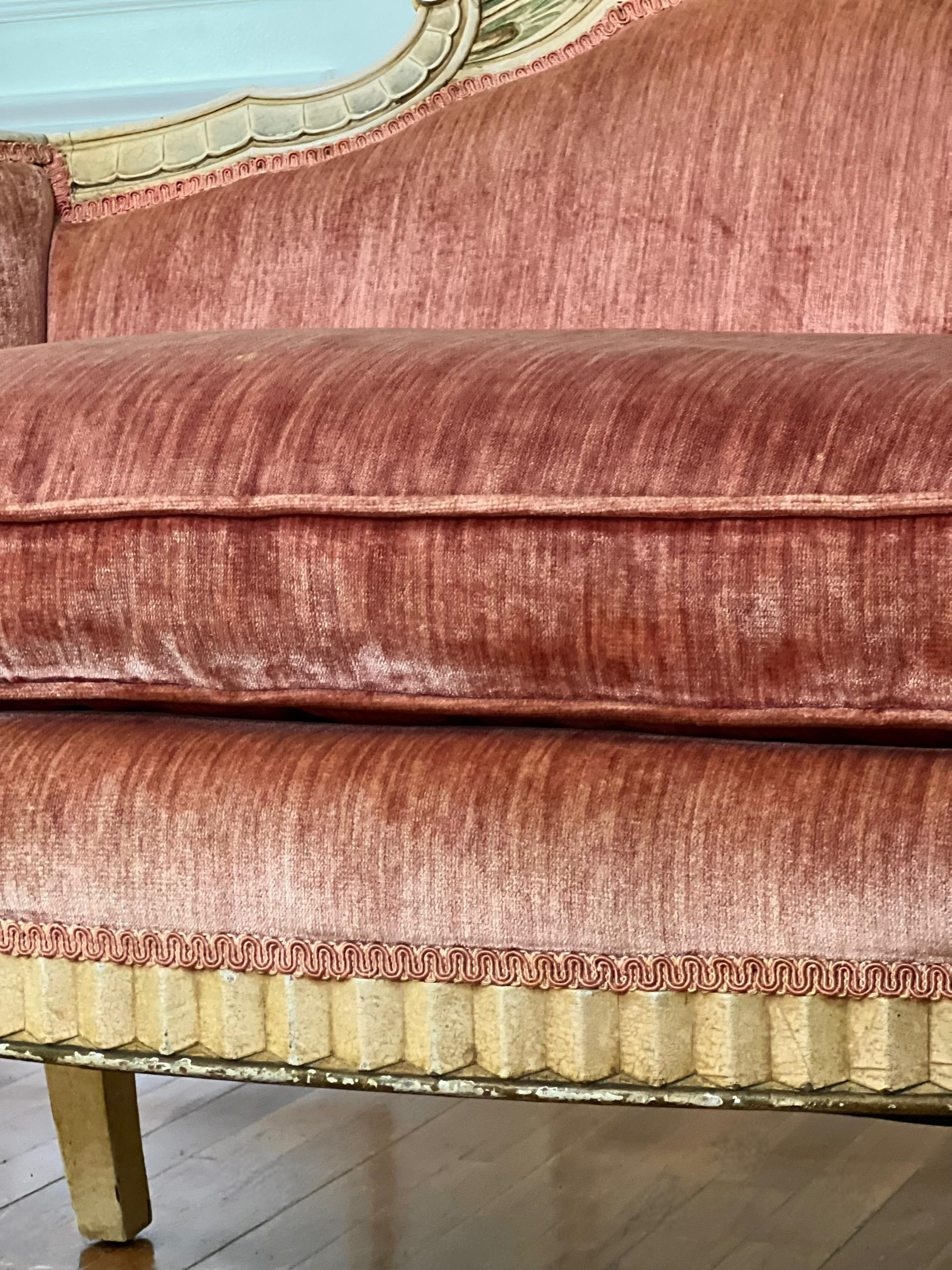 Late 19th Century French Louis XVI Carved Velvet Settee For Sale 4