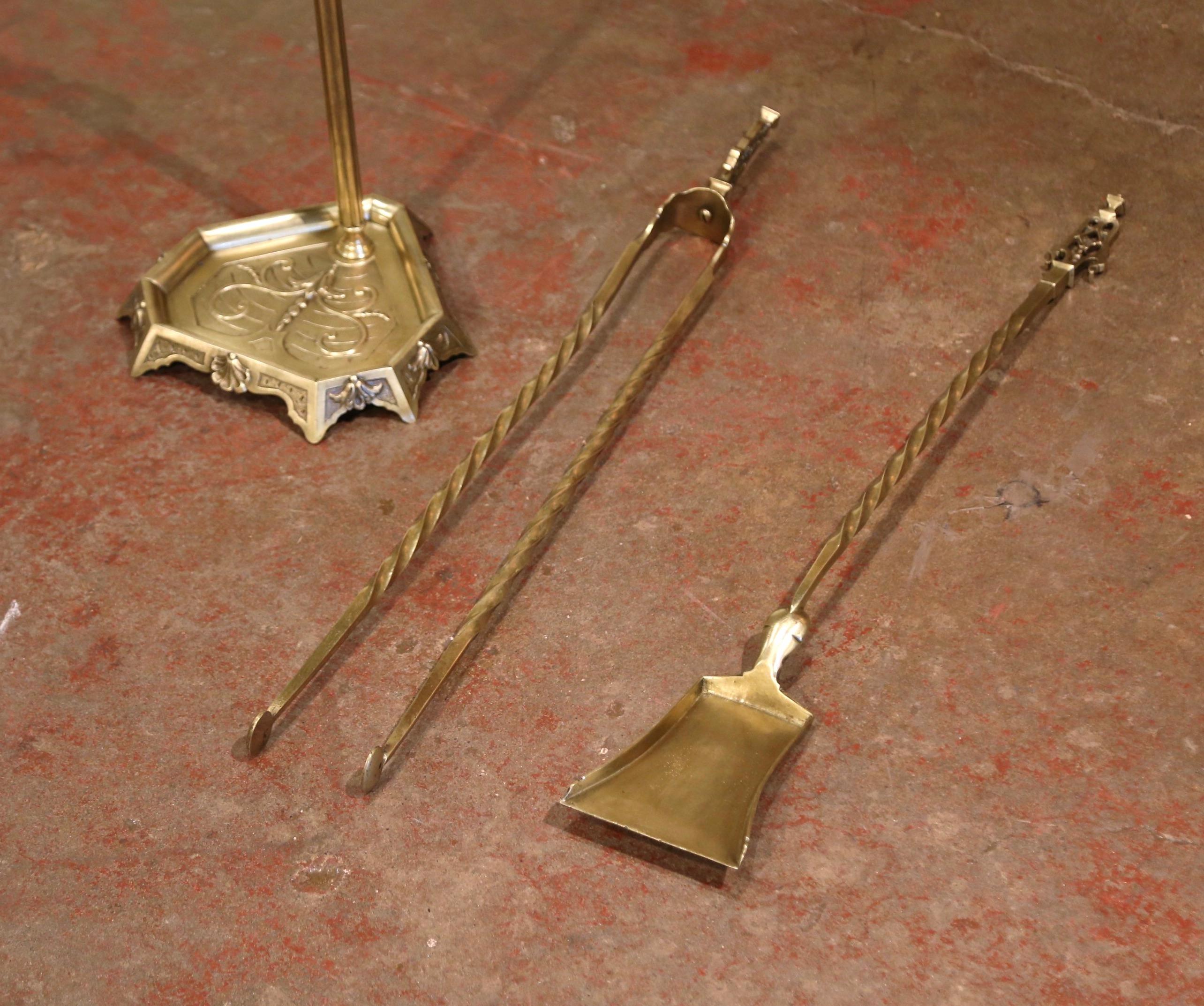 Late 19th Century French Louis XVI Gilt Bronze Fireplace Tool Set on Stand 7