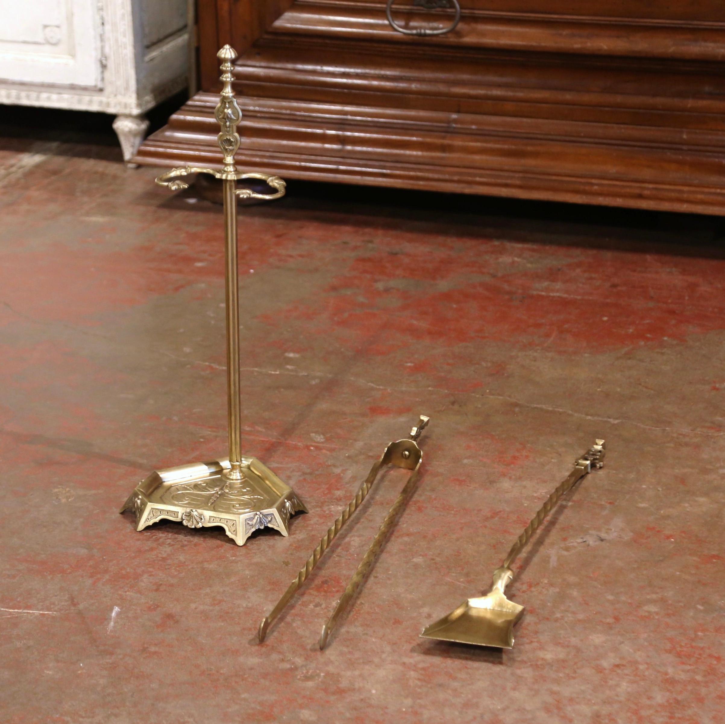 Late 19th Century French Louis XVI Gilt Bronze Fireplace Tool Set on Stand 4