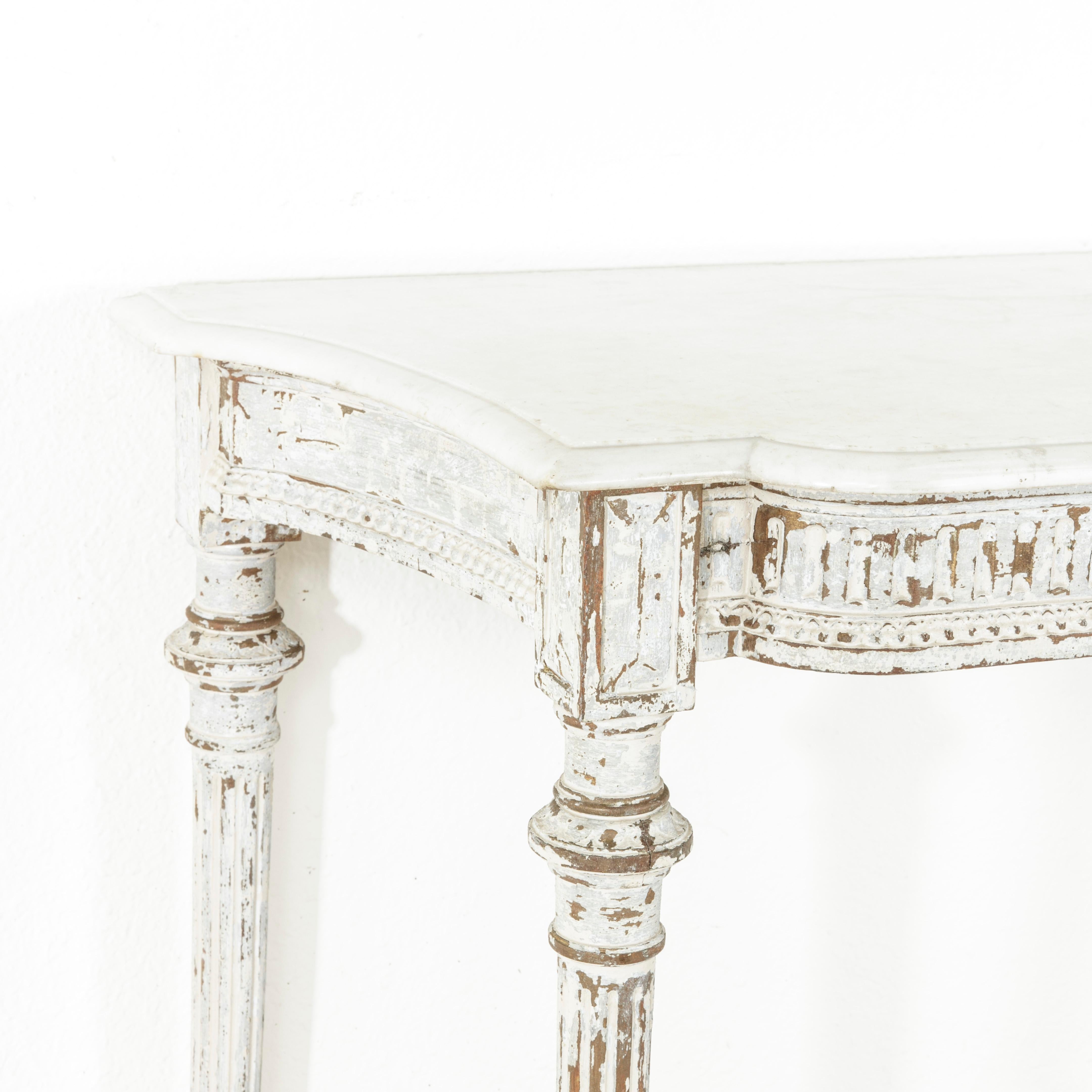 Late 19th Century French Louis XVI Hand Carved Painted Console Table, Marble Top 6