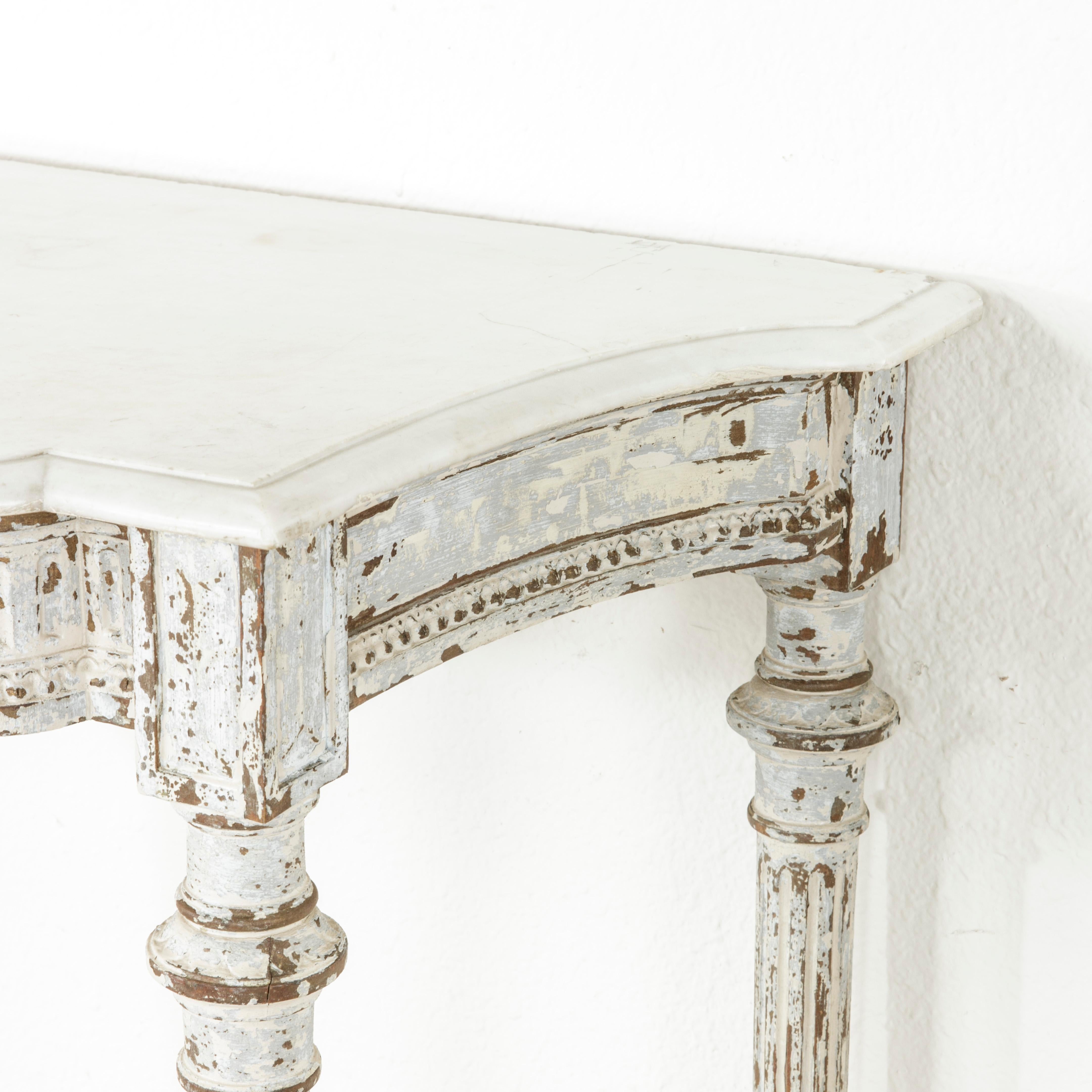 Late 19th Century French Louis XVI Hand Carved Painted Console Table, Marble Top 7