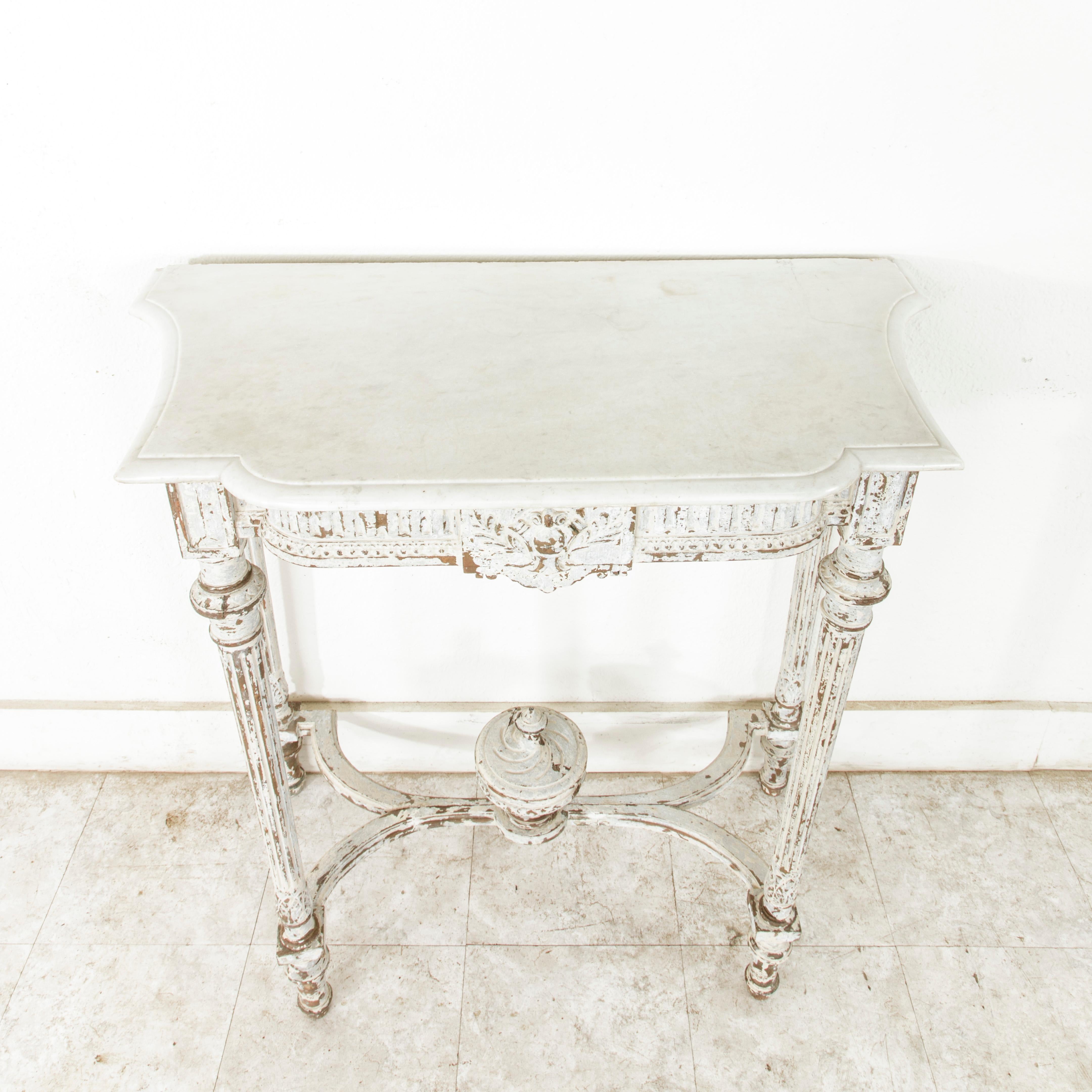 Late 19th Century French Louis XVI Hand Carved Painted Console Table, Marble Top 8