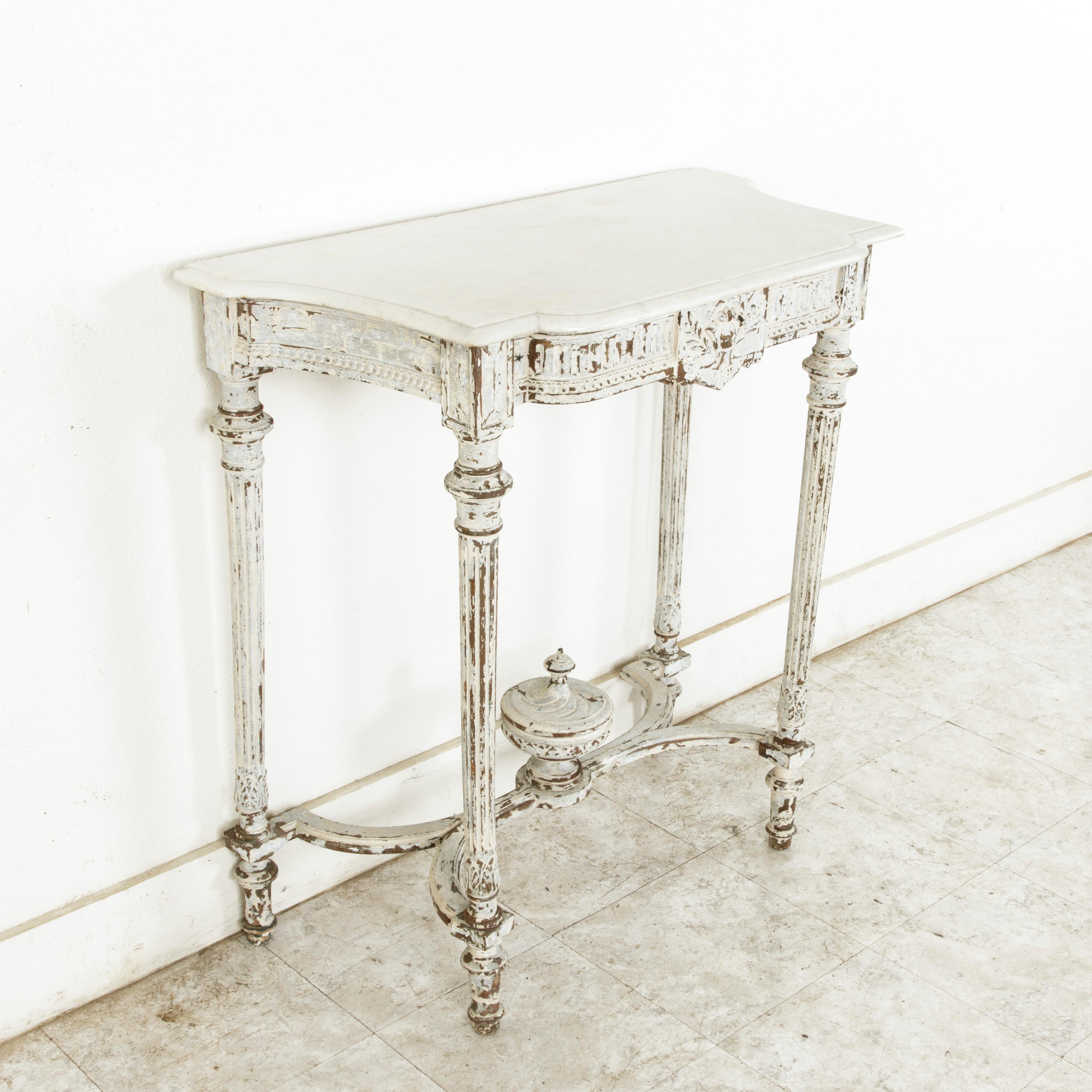 Late 19th Century French Louis XVI Hand Carved Painted Console Table, Marble Top 2
