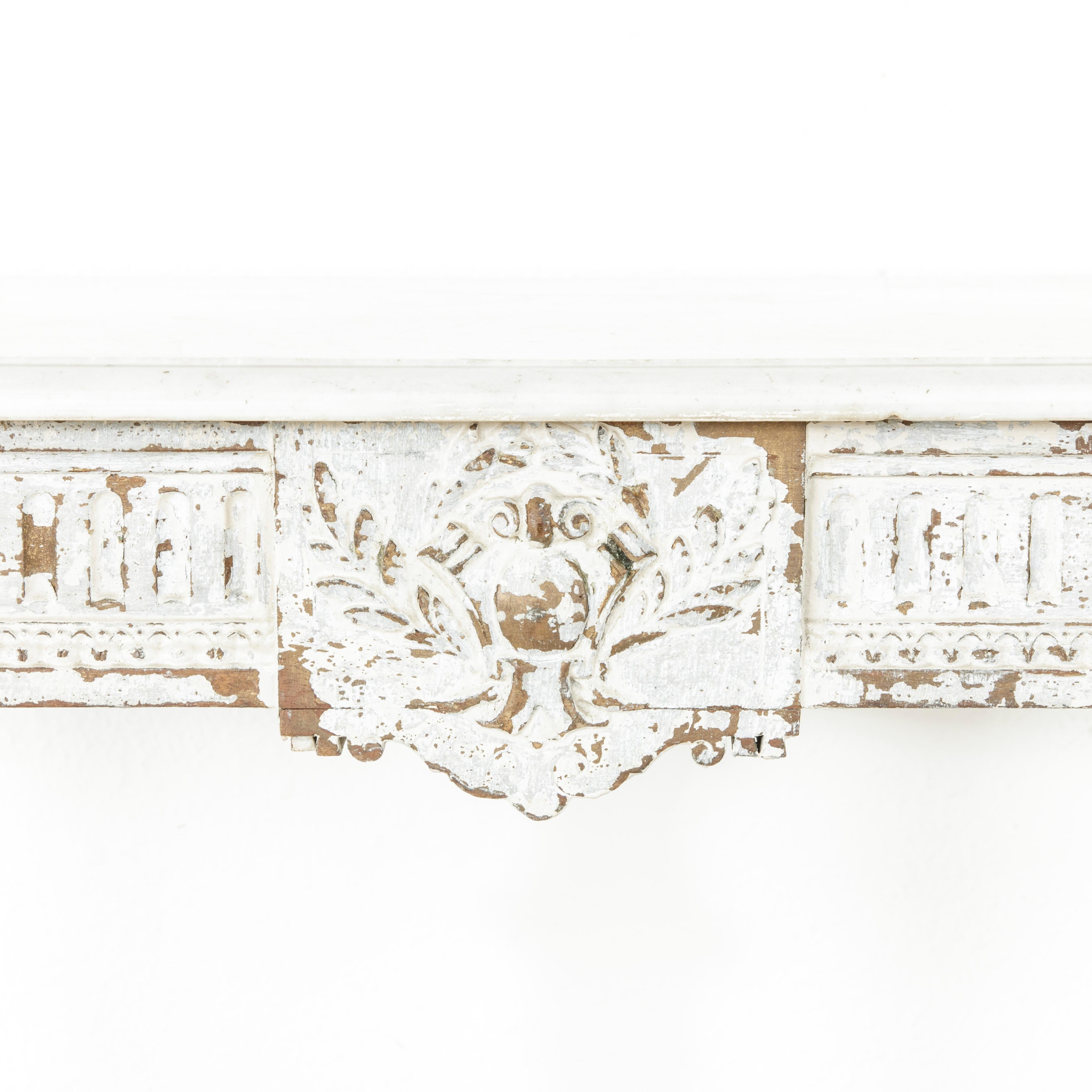 Late 19th Century French Louis XVI Hand Carved Painted Console Table, Marble Top 3