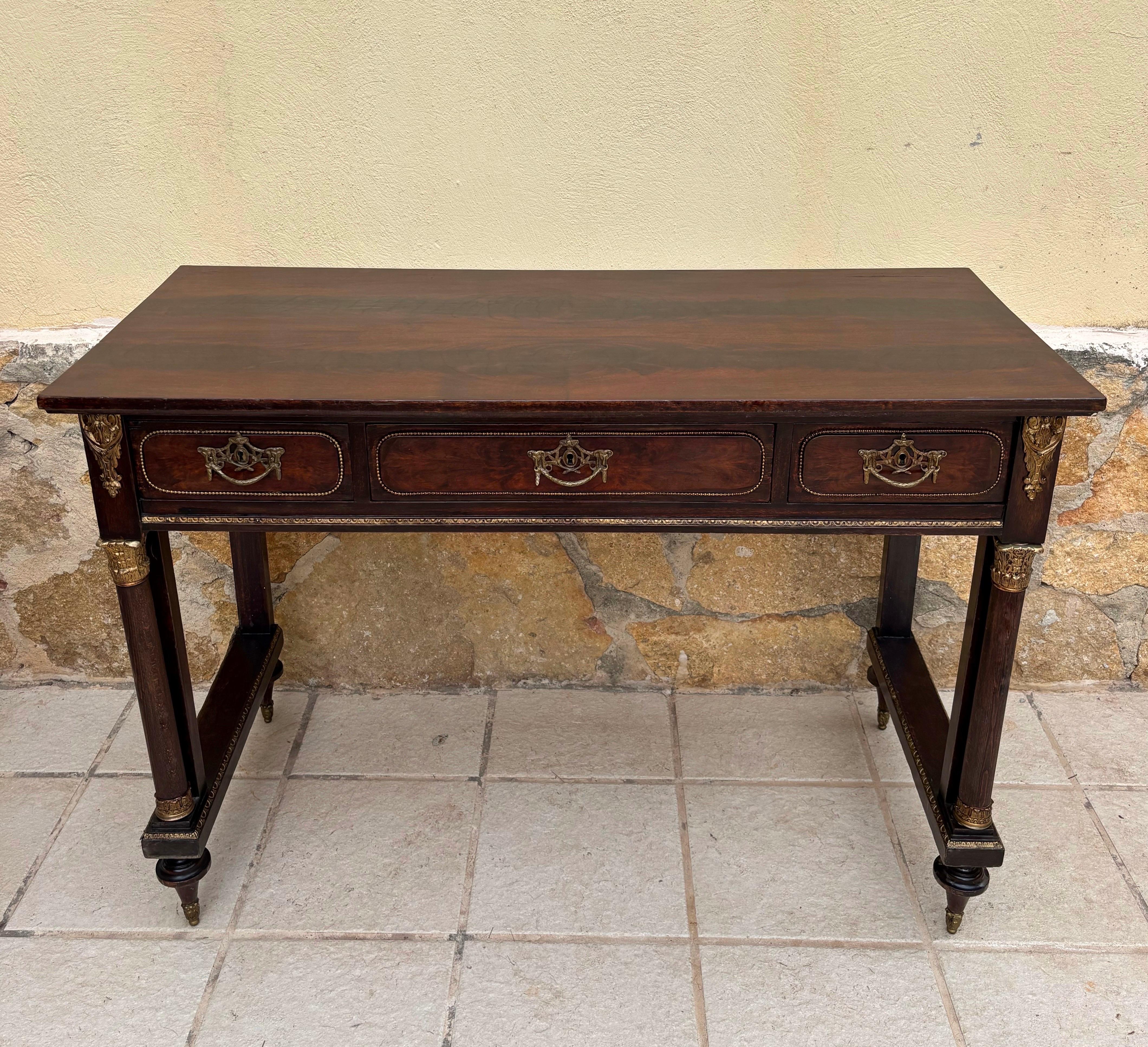 Bronze Late 19th Century French Louis XVI Oak Console Table with Ormolu Mounts For Sale