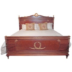 Late 19th Century French Louis XVI Parquetry King-Size Bed