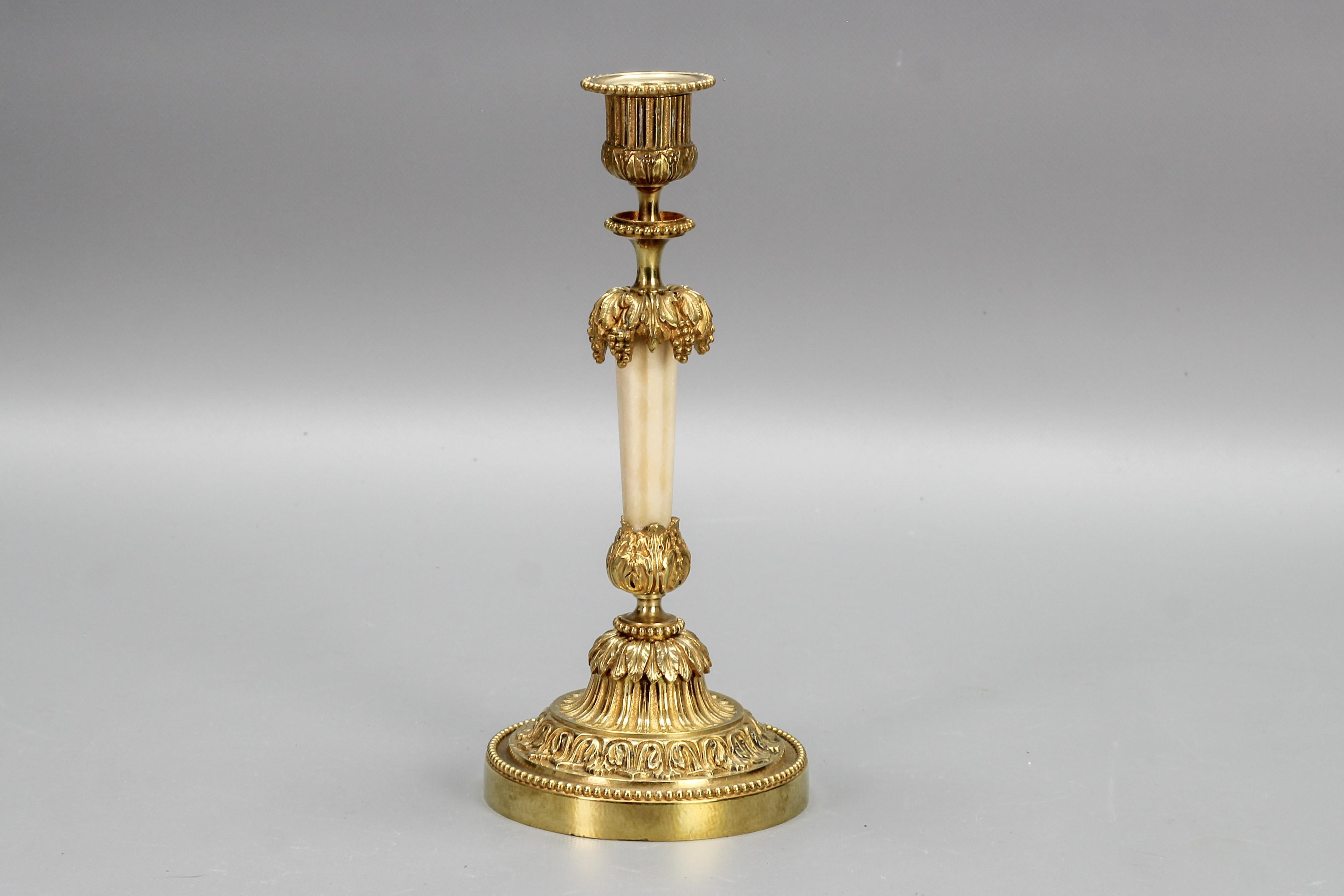 Late 19th Century French Louis XVI Style Bronze and White Marble Candlestick For Sale 1