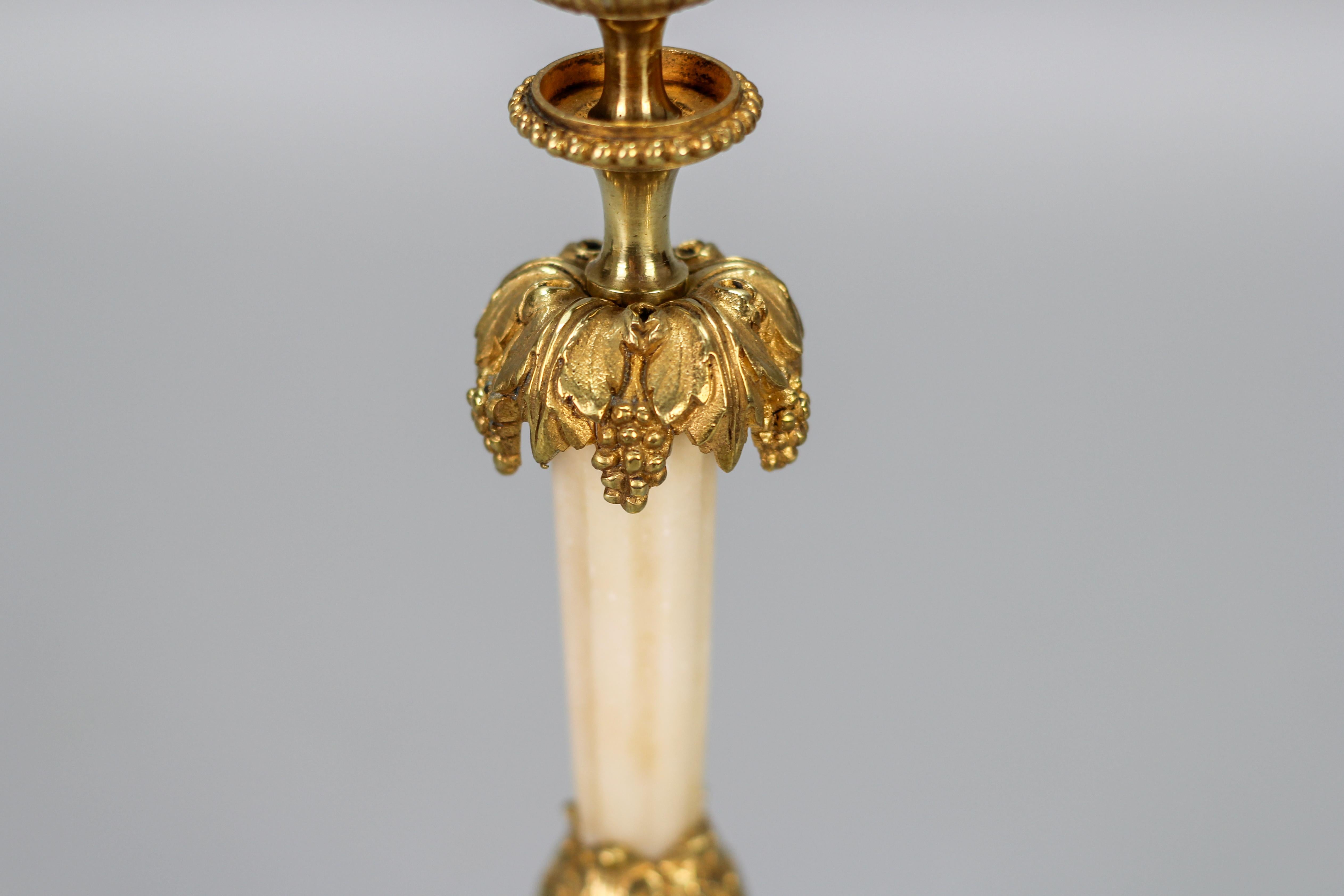 Late 19th Century French Louis XVI Style Bronze and White Marble Candlestick For Sale 3
