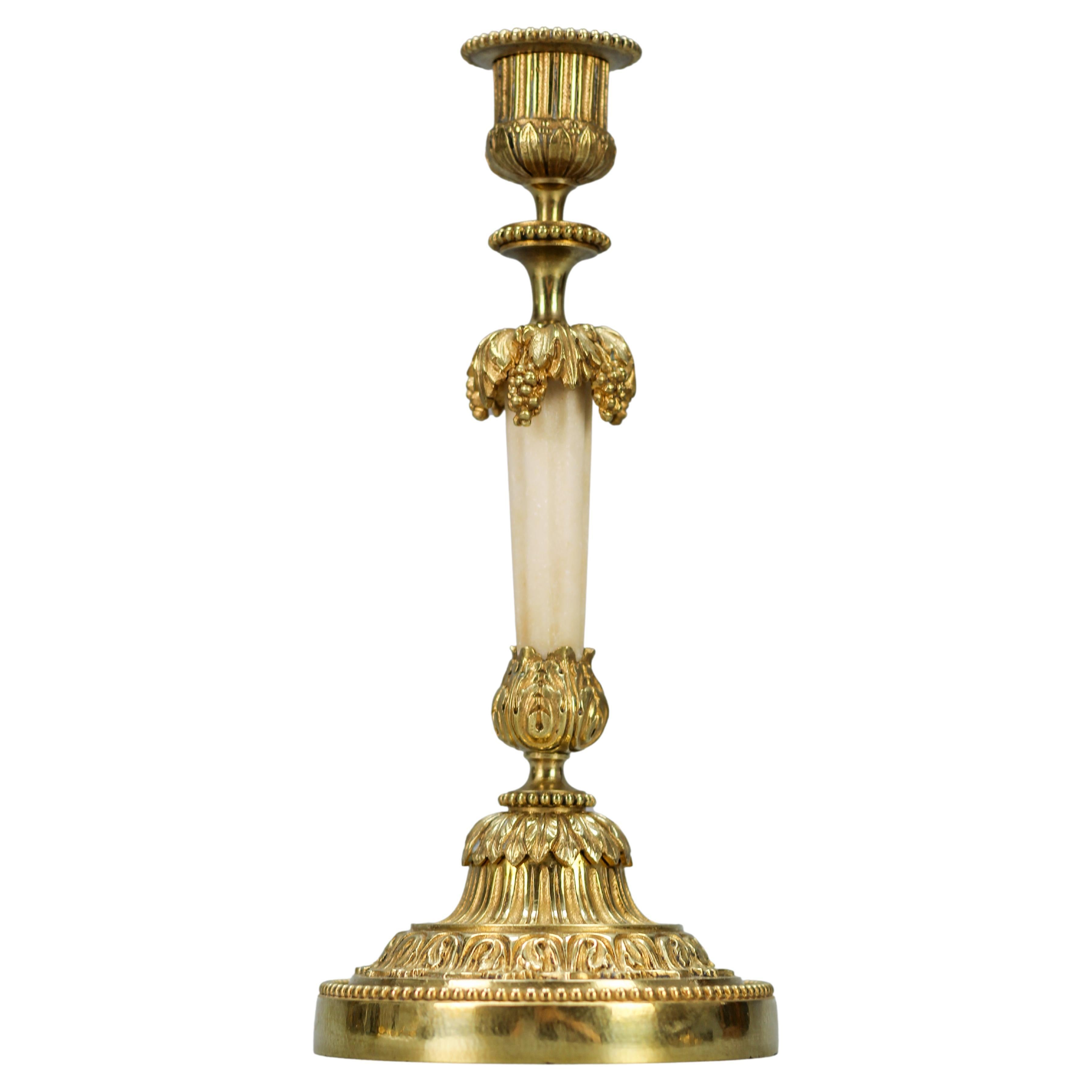 Late 19th Century French Louis XVI Style Bronze and White Marble Candlestick