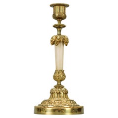 Antique Late 19th Century French Louis XVI Style Bronze and White Marble Candlestick