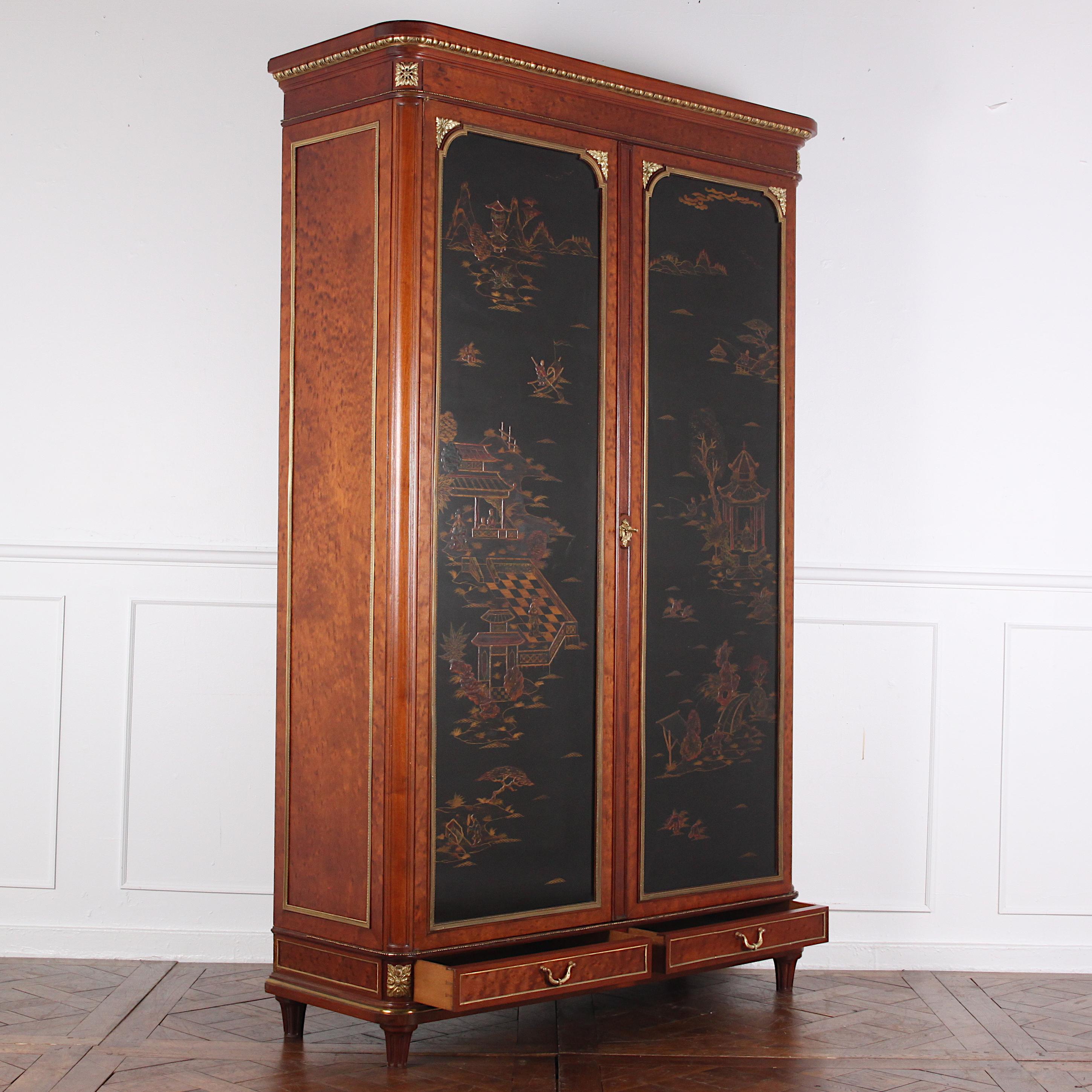 Late 19th Century French Louis XVI Style Chinoiserie or 'Japanned' Armoire In Good Condition In Vancouver, British Columbia