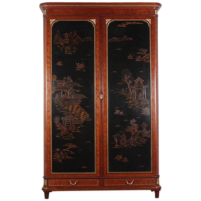 Late 19th Century French Louis XVI Style Chinoiserie or 'Japanned' Armoire