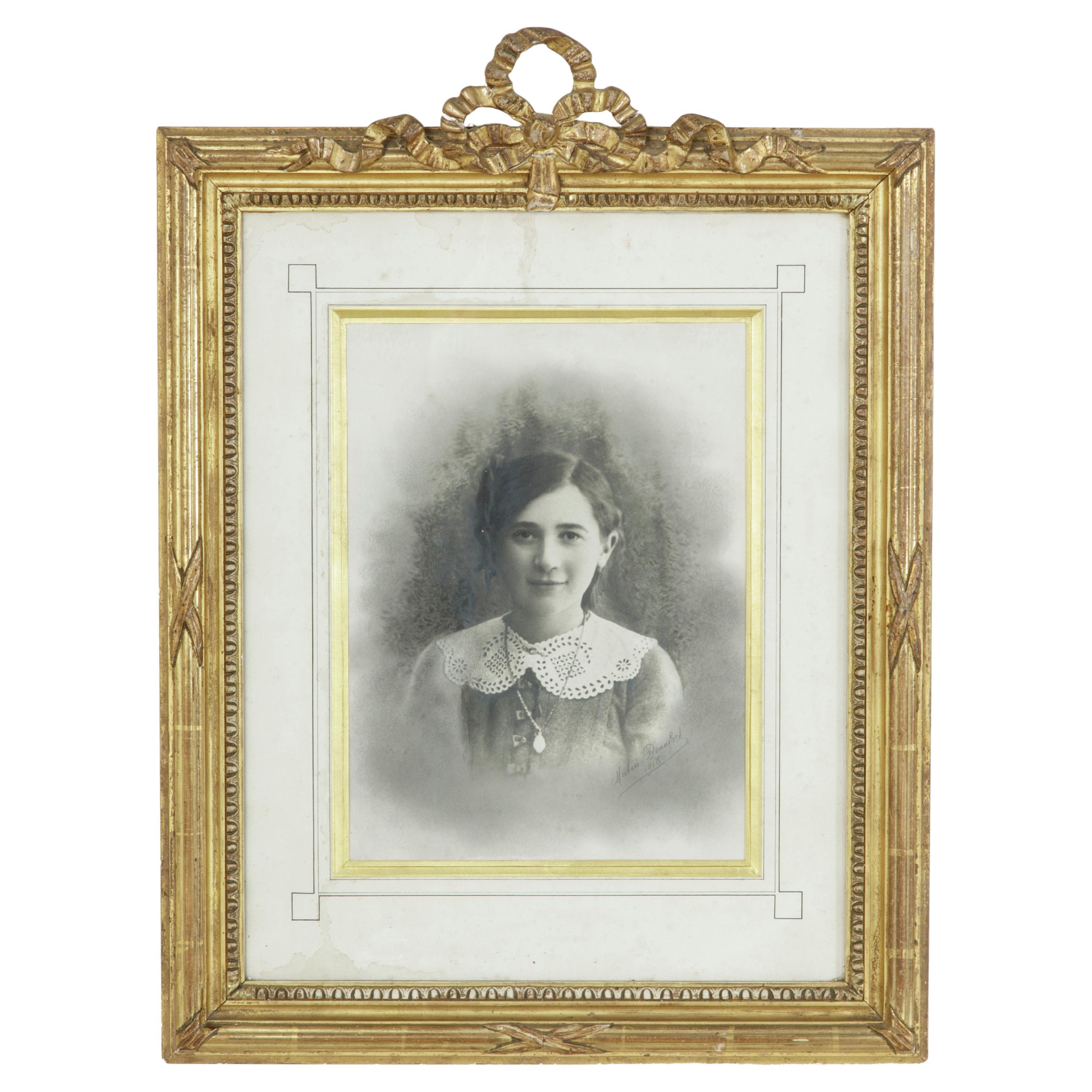 Late 19th Century French Louis XVI Style Frame with Photograph of Young Girl