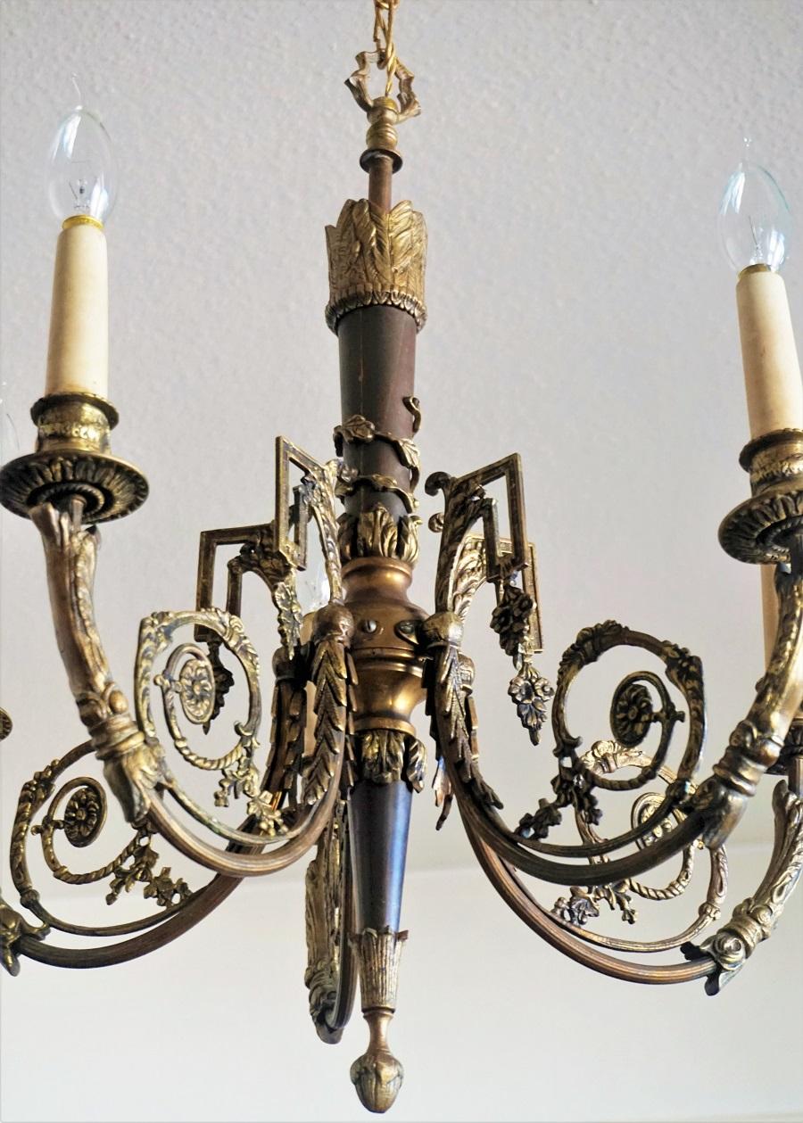 Late 19th Century French Louis XVI Style Gilt Bronze Five-Light Chandelier For Sale 3