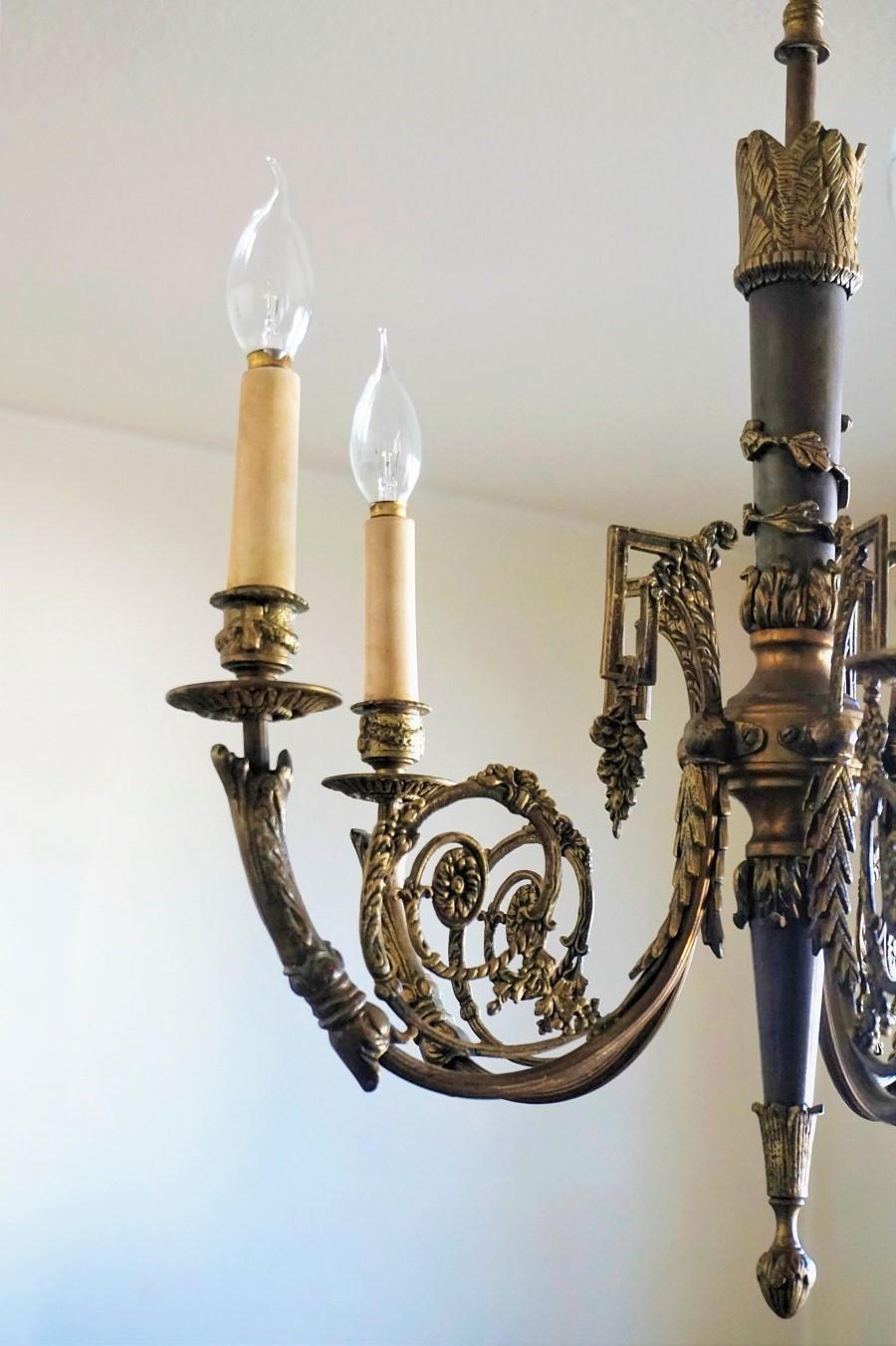 Late 19th Century French Louis XVI Style Gilt Bronze Five-Light Chandelier For Sale 4