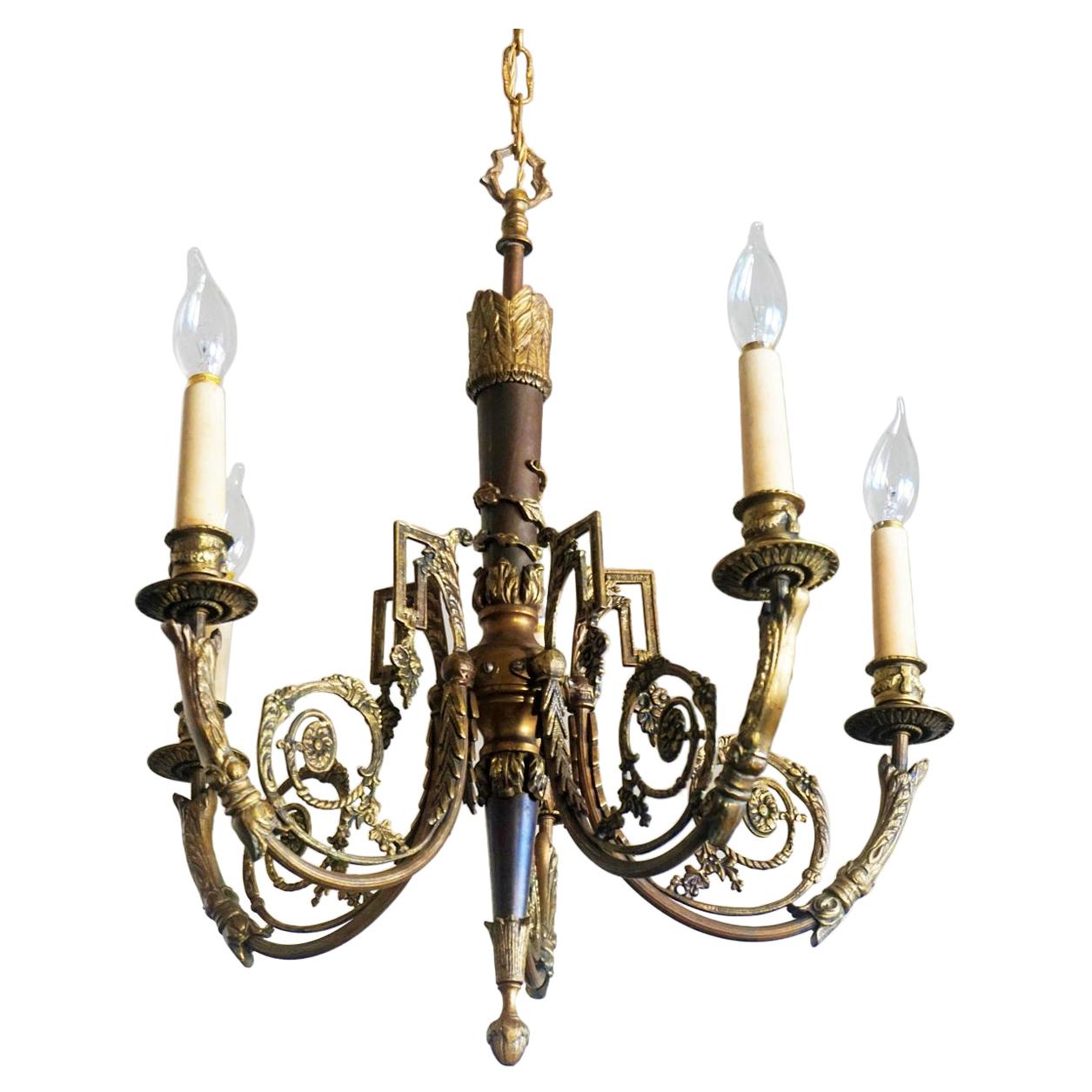 Late 19th Century French Louis XVI Style Gilt Bronze Five-Light Chandelier For Sale