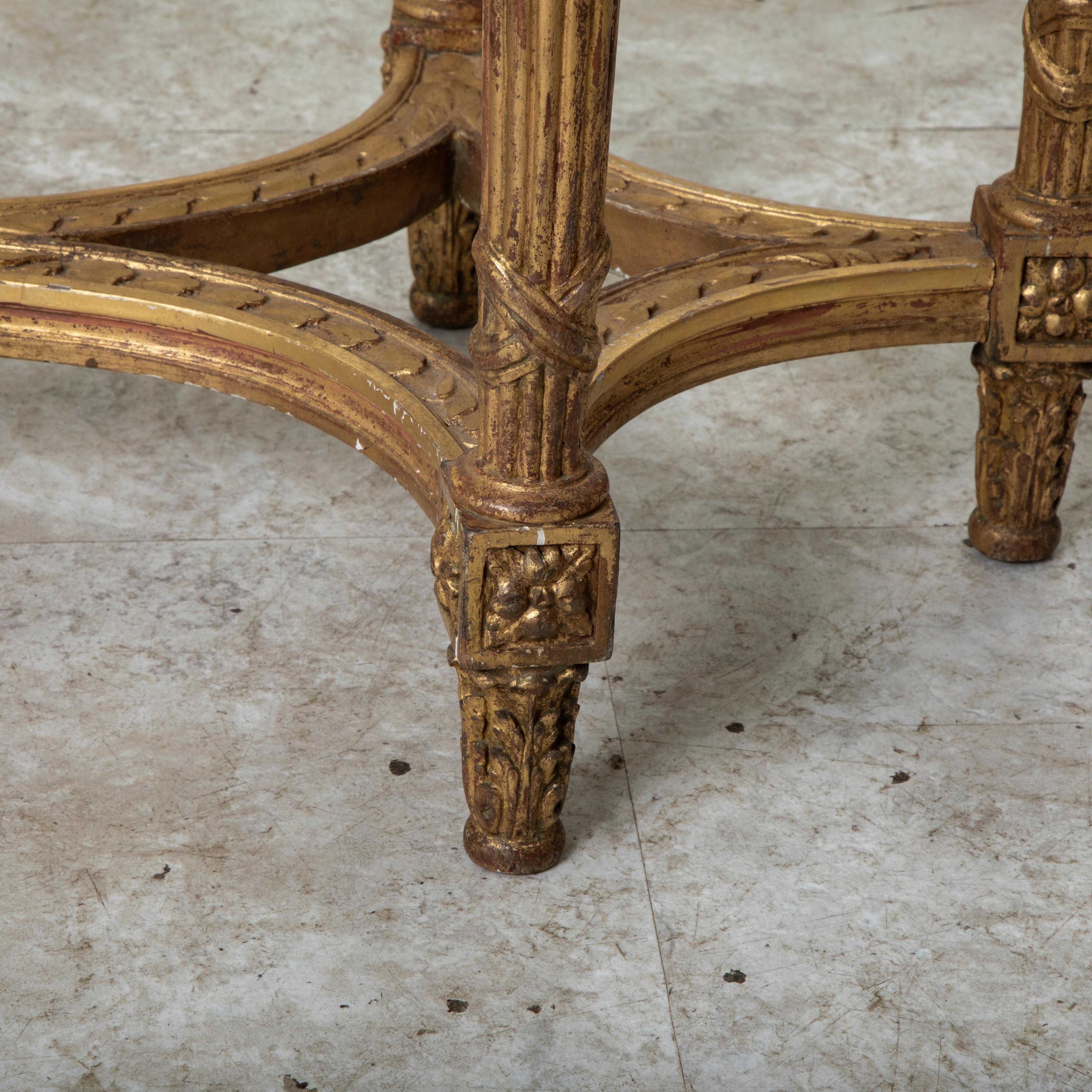 Late 19th Century French Louis XVI Style Gilt Wood Bench, Caned Seat For Sale 7