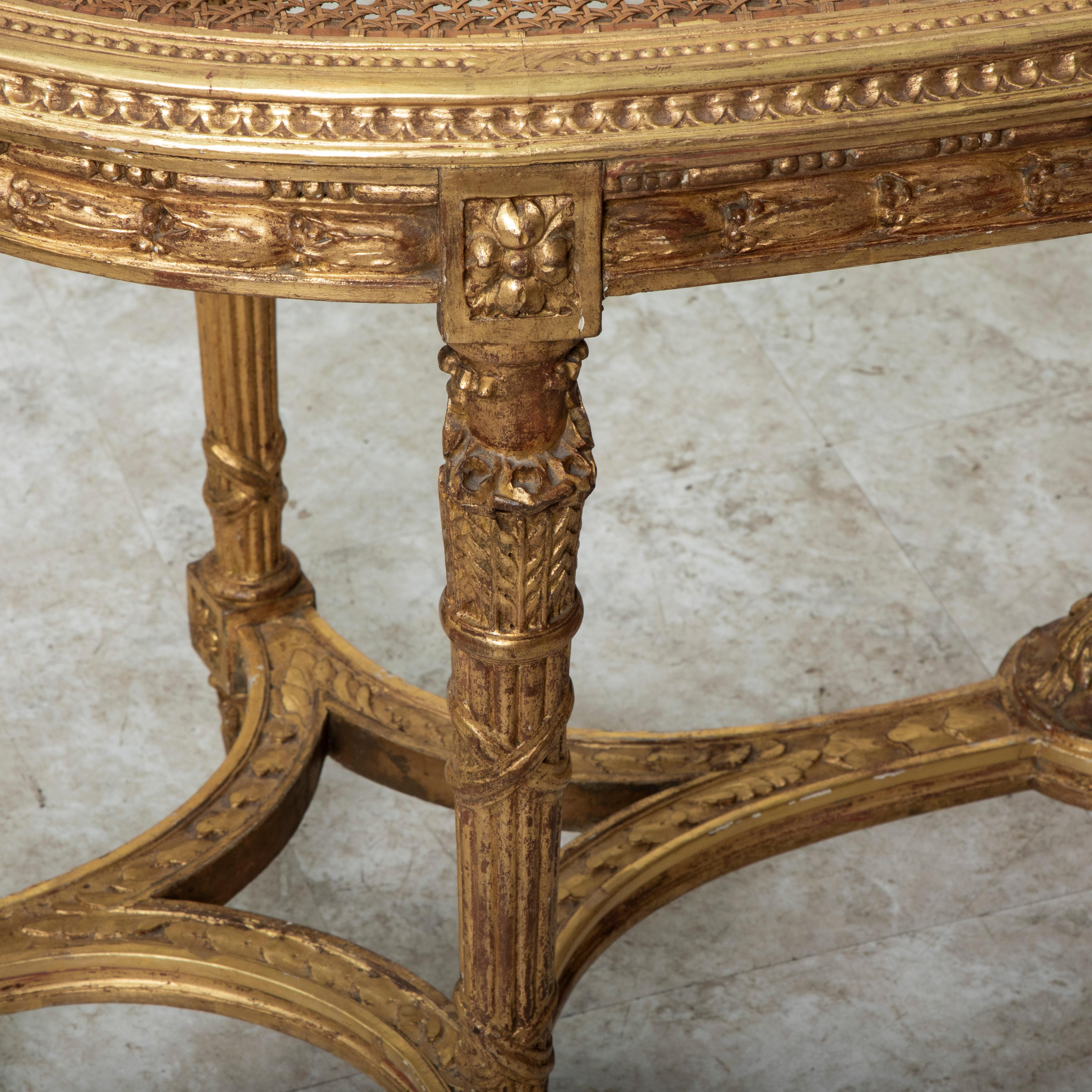 Late 19th Century French Louis XVI Style Gilt Wood Bench, Caned Seat For Sale 11