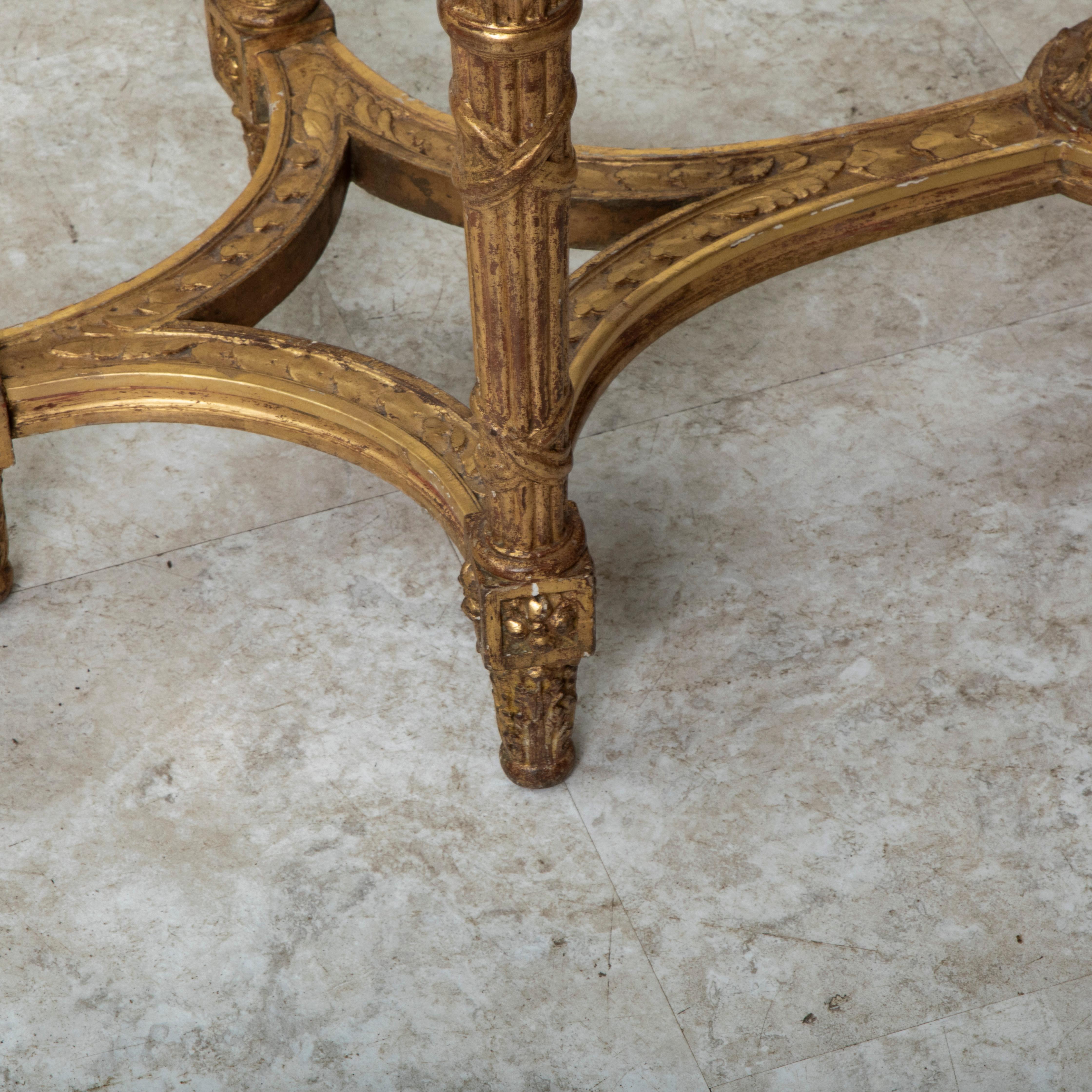 Late 19th Century French Louis XVI Style Gilt Wood Bench, Caned Seat For Sale 12