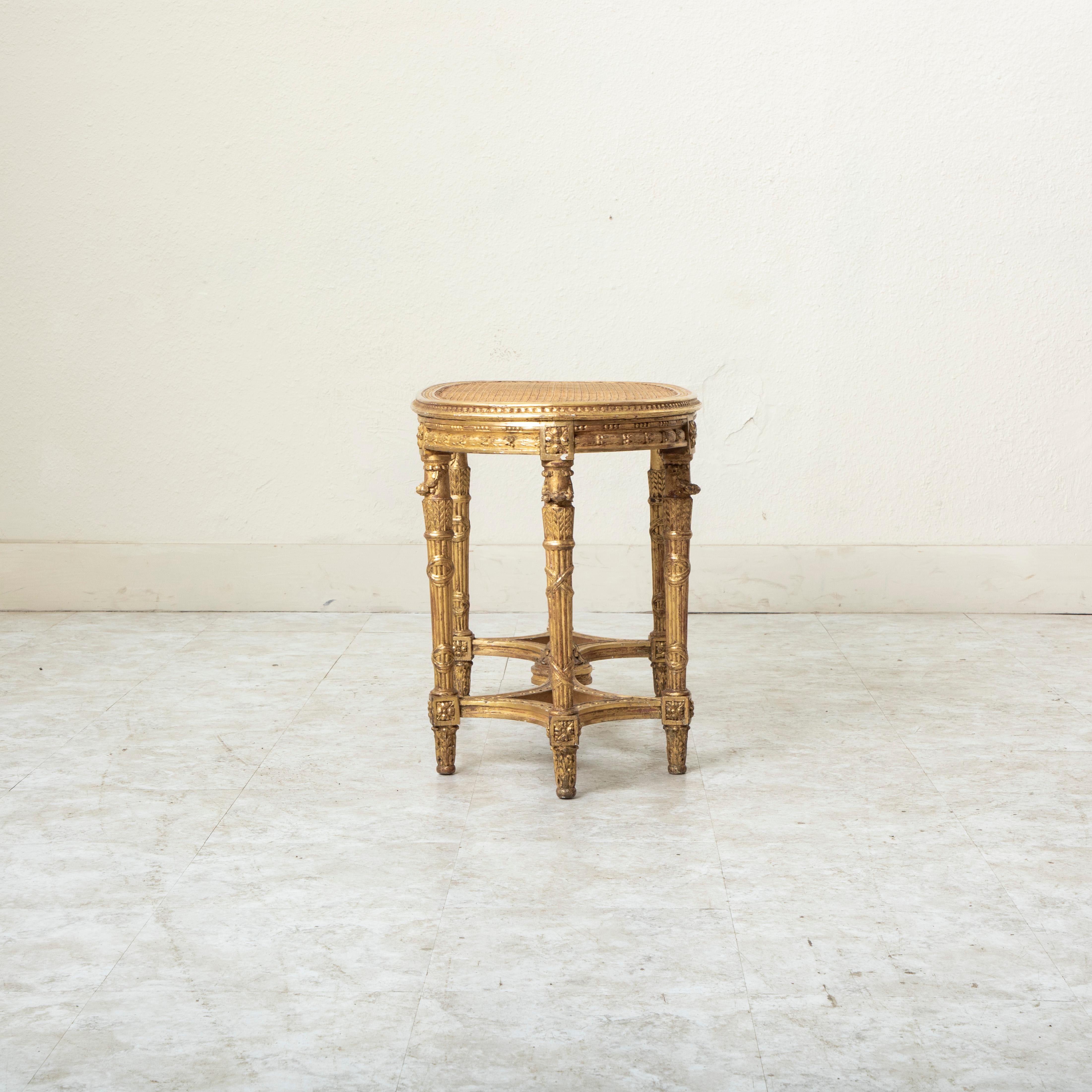 Late 19th Century French Louis XVI Style Gilt Wood Bench, Caned Seat For Sale 3