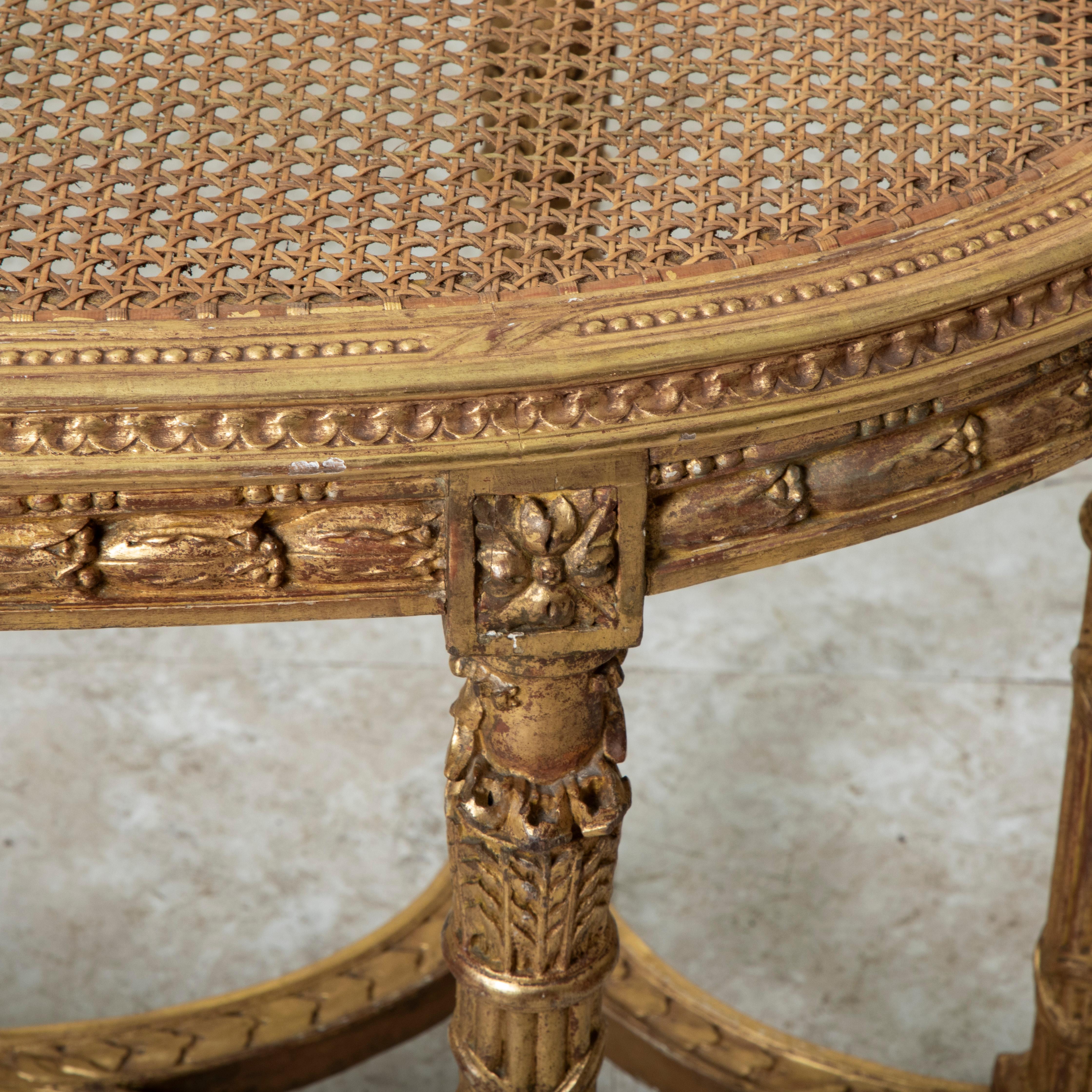 Late 19th Century French Louis XVI Style Gilt Wood Bench, Caned Seat For Sale 6