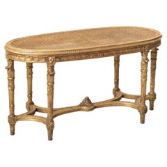 Late 19th Century French Louis XVI Style Gilt Wood Bench, Caned Seat