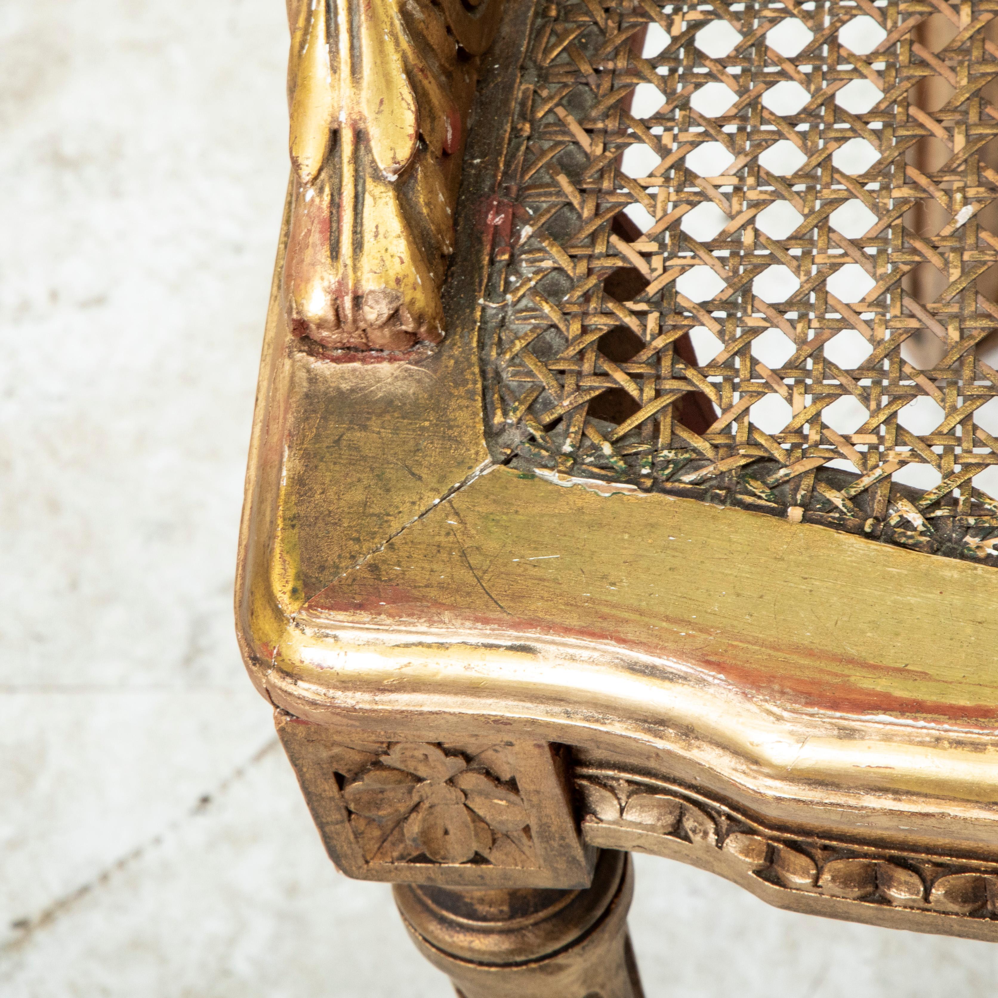 Late 19th Century French Louis XVI Style Gilt Wood Bergere Armchair with Caning 7