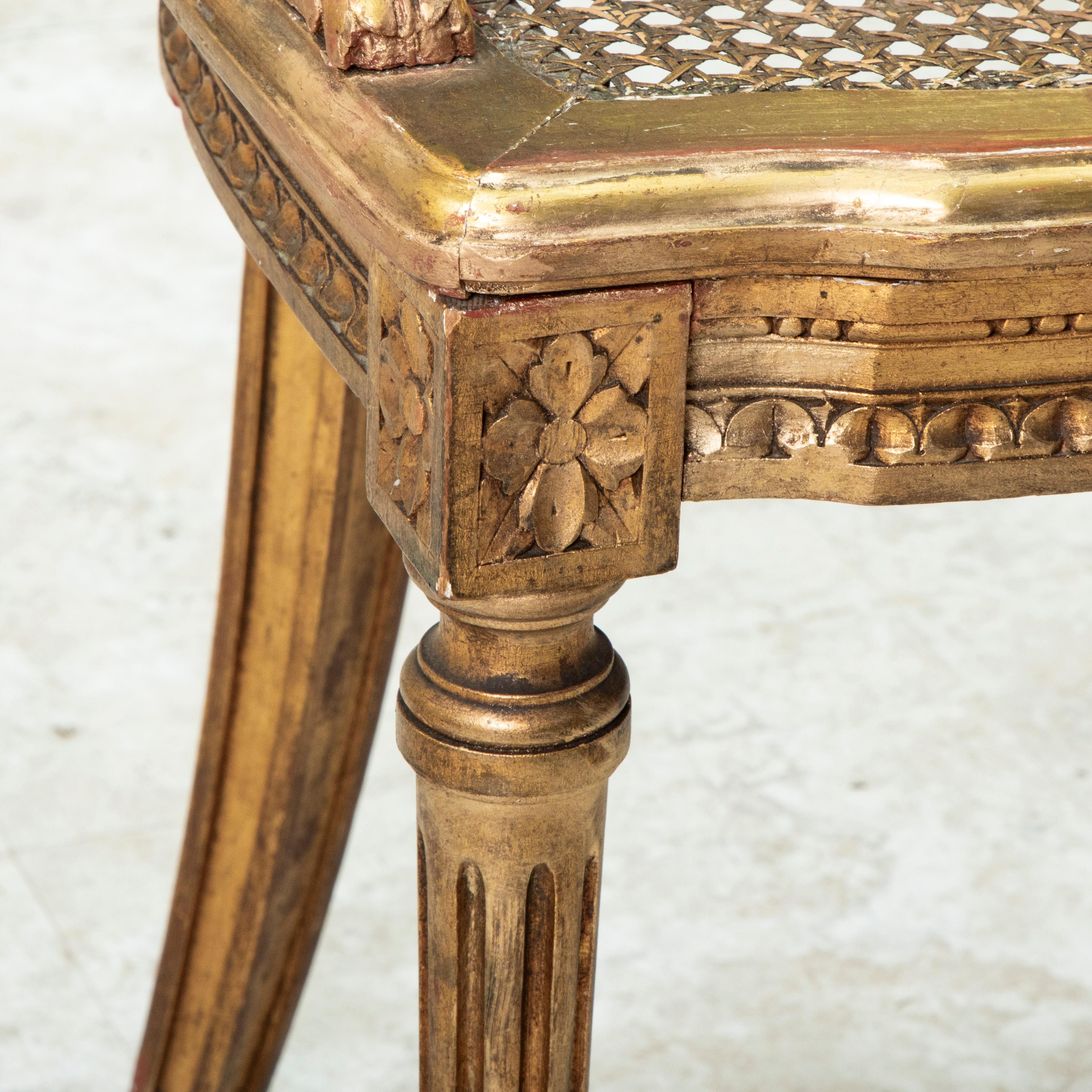 Late 19th Century French Louis XVI Style Gilt Wood Bergere Armchair with Caning 9