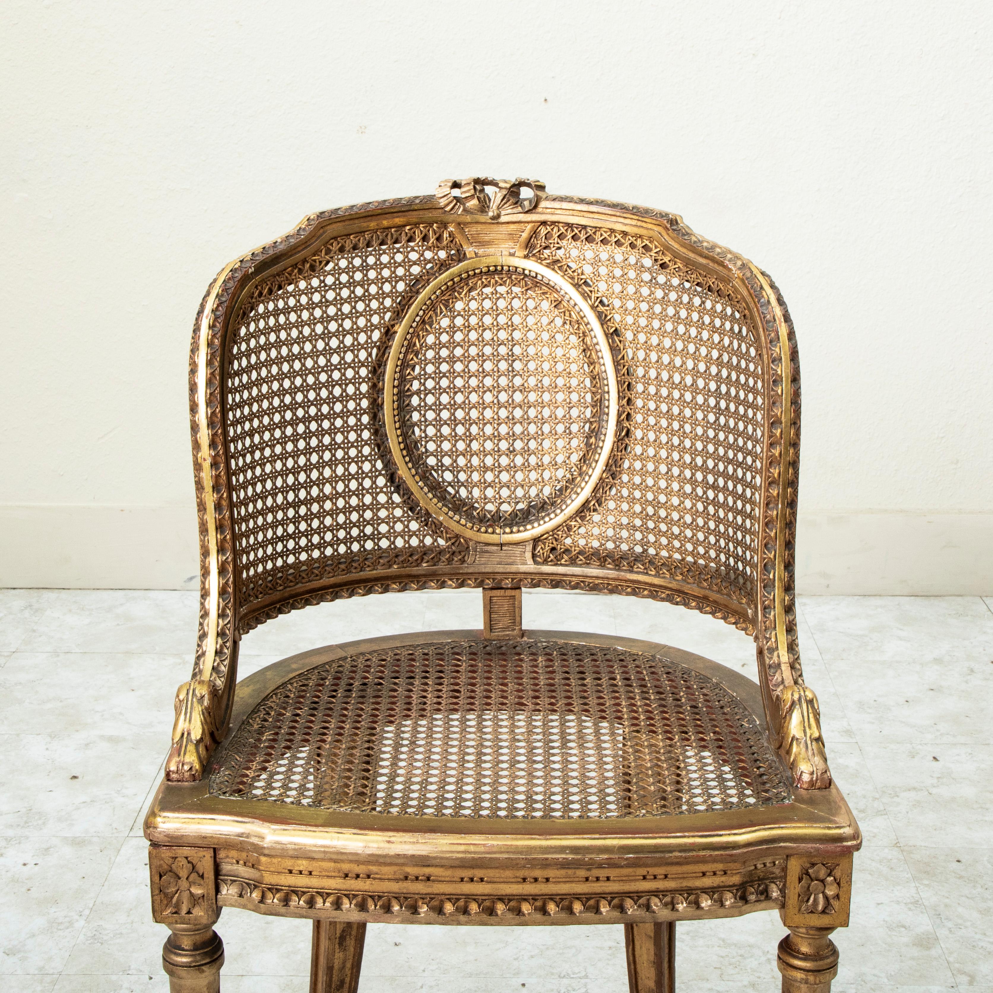 Late 19th Century French Louis XVI Style Gilt Wood Bergere Armchair with Caning 2