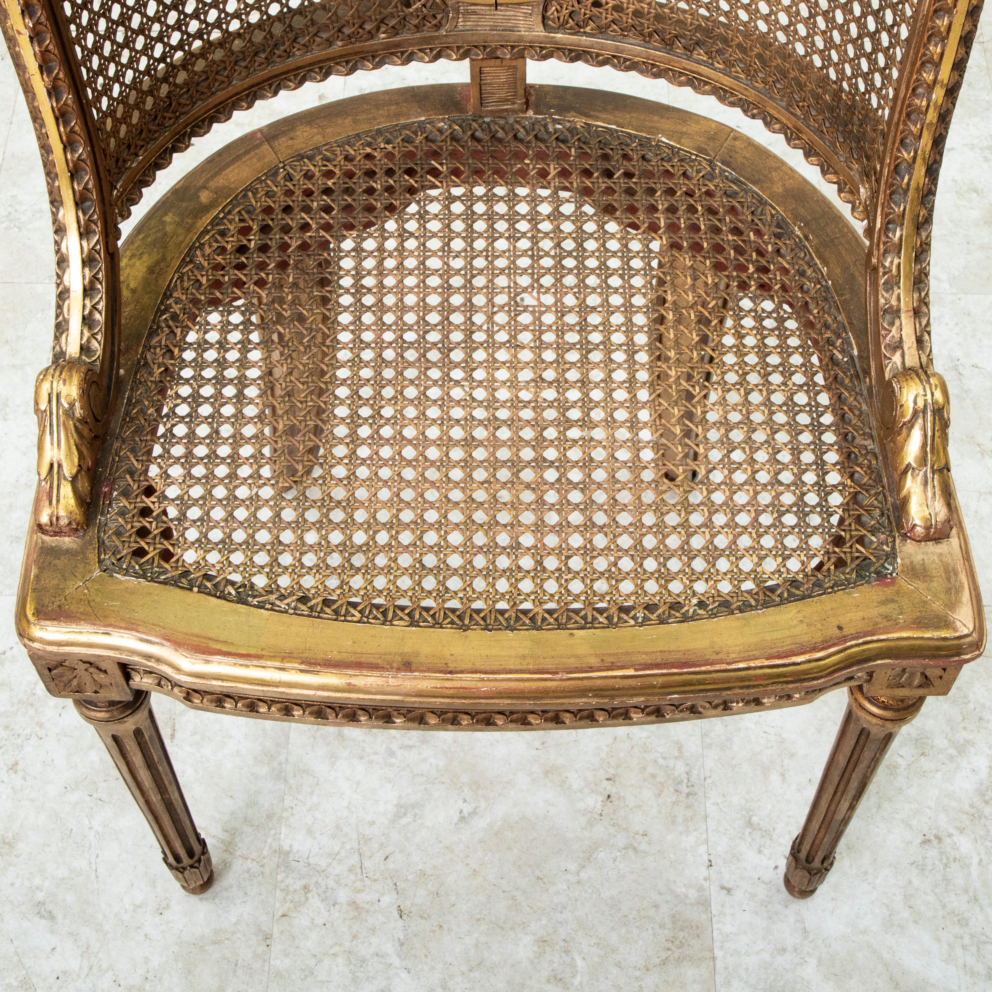 Late 19th Century French Louis XVI Style Gilt Wood Bergere Armchair with Caning 3