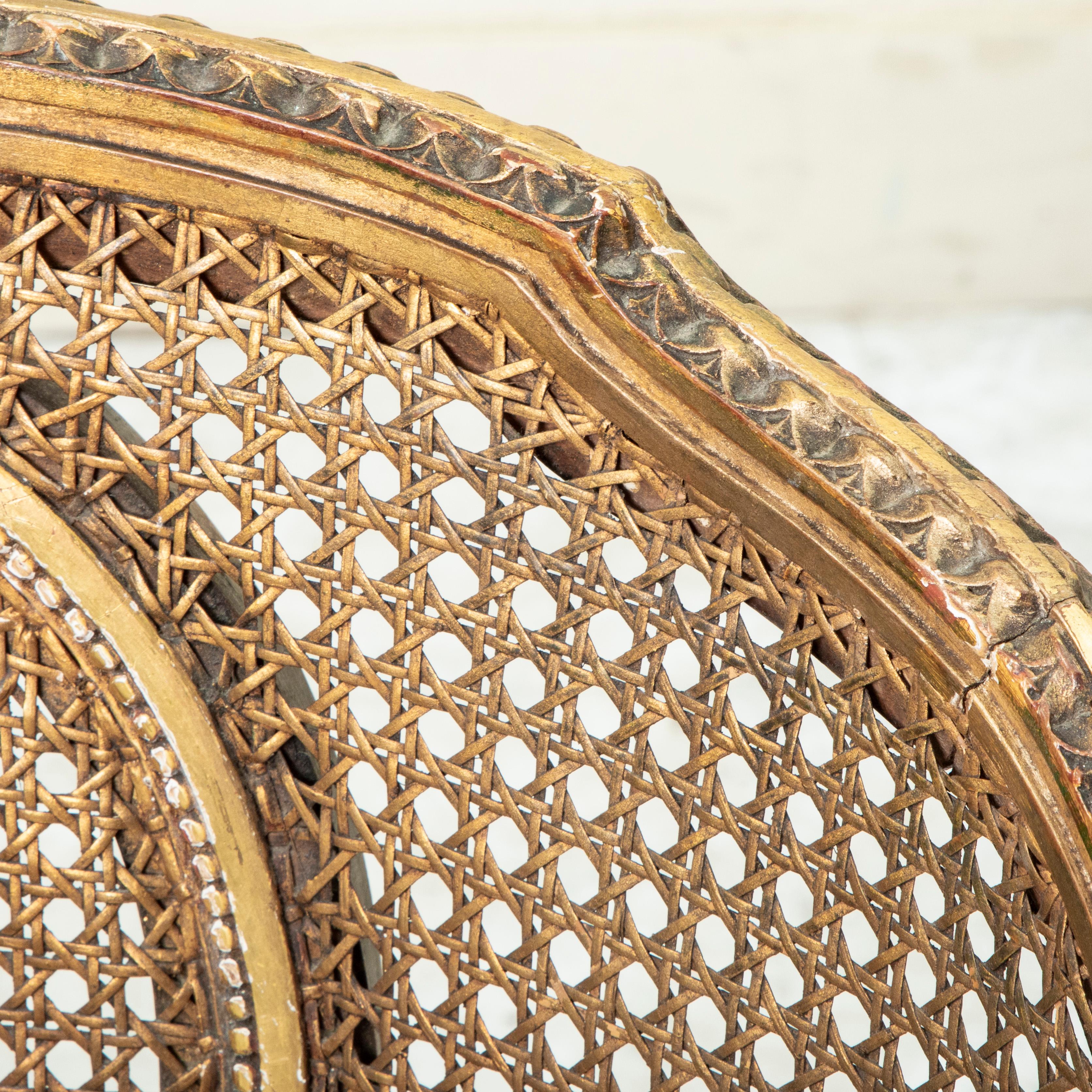 Late 19th Century French Louis XVI Style Gilt Wood Bergere Armchair with Caning 5