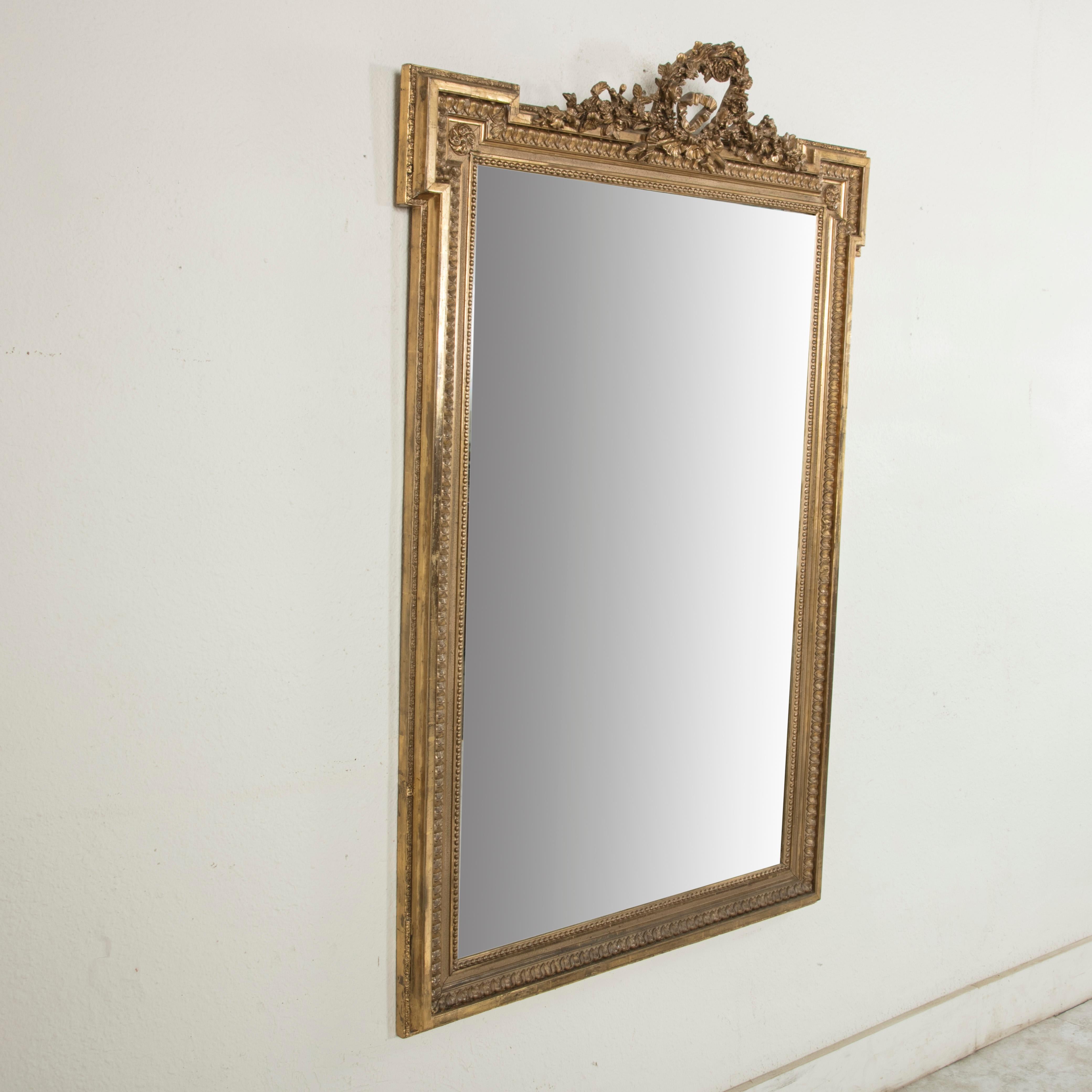 Late 19th Century French Louis XVI Style Gilt Wood Mirror with Wreath In Good Condition In Fayetteville, AR