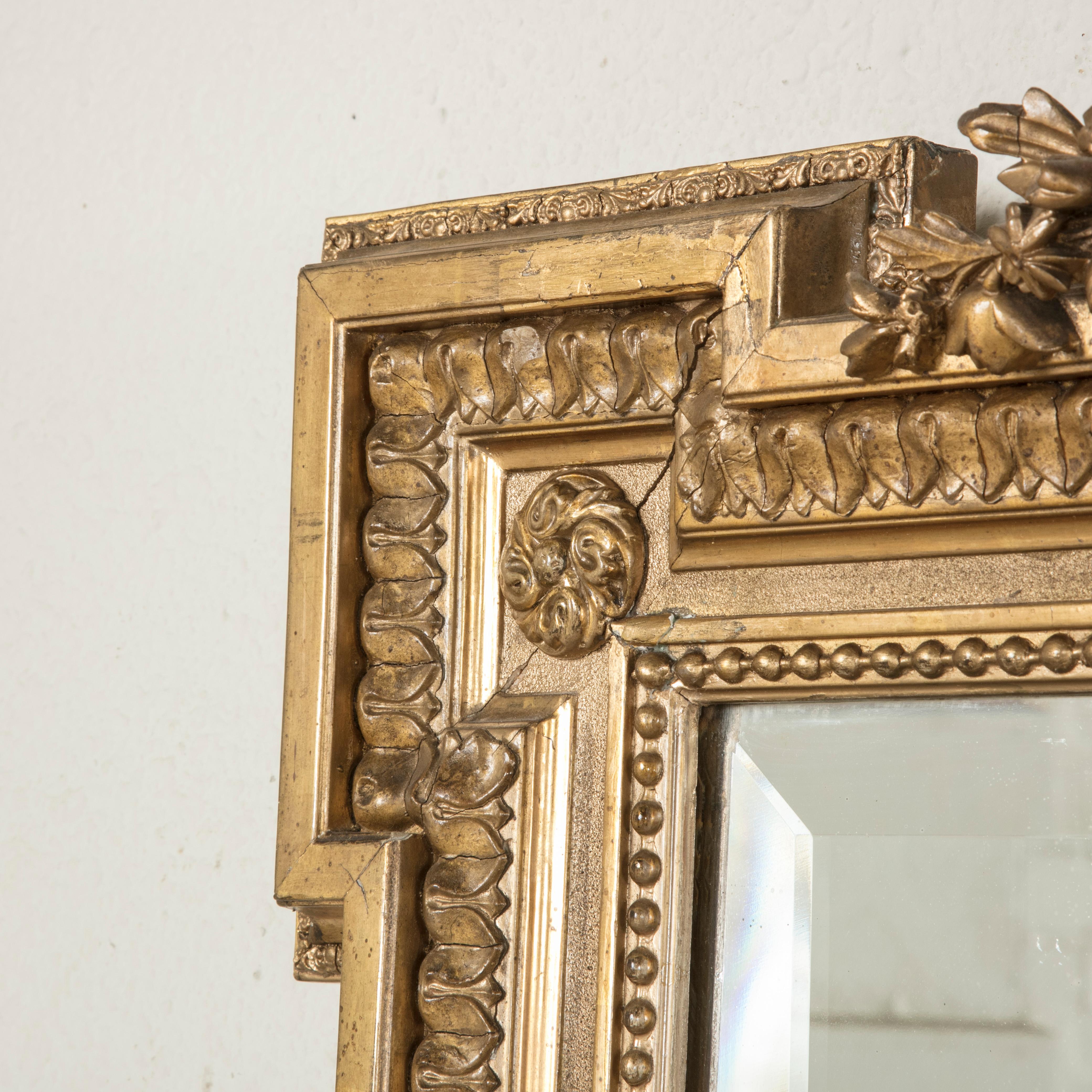 Late 19th Century French Louis XVI Style Gilt Wood Mirror with Wreath 3