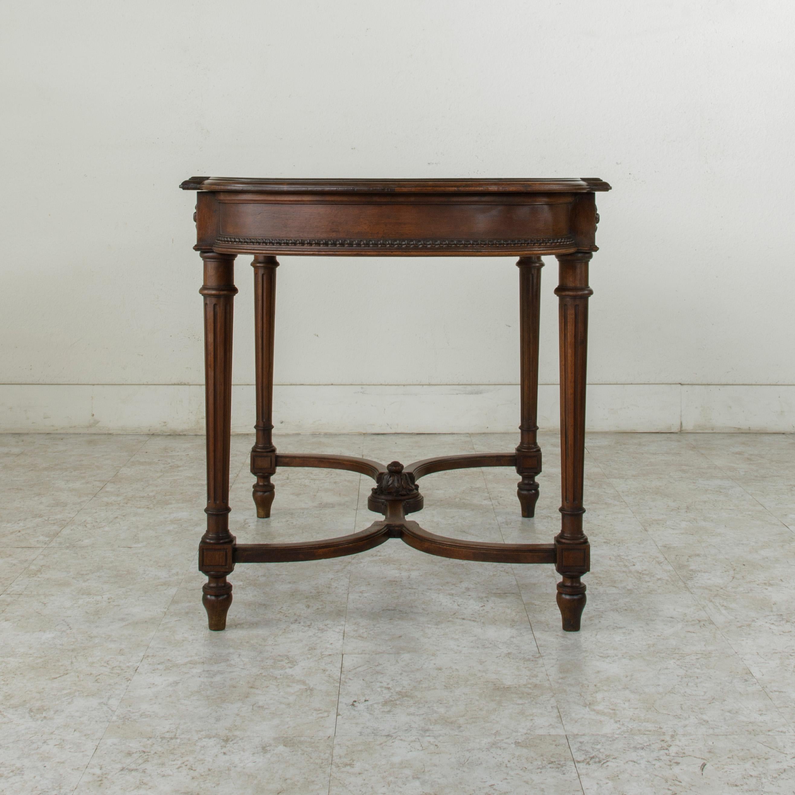 Hand-Carved Late 19th Century French Louis XVI Style Hand Carved Walnut Desk, Writing Table