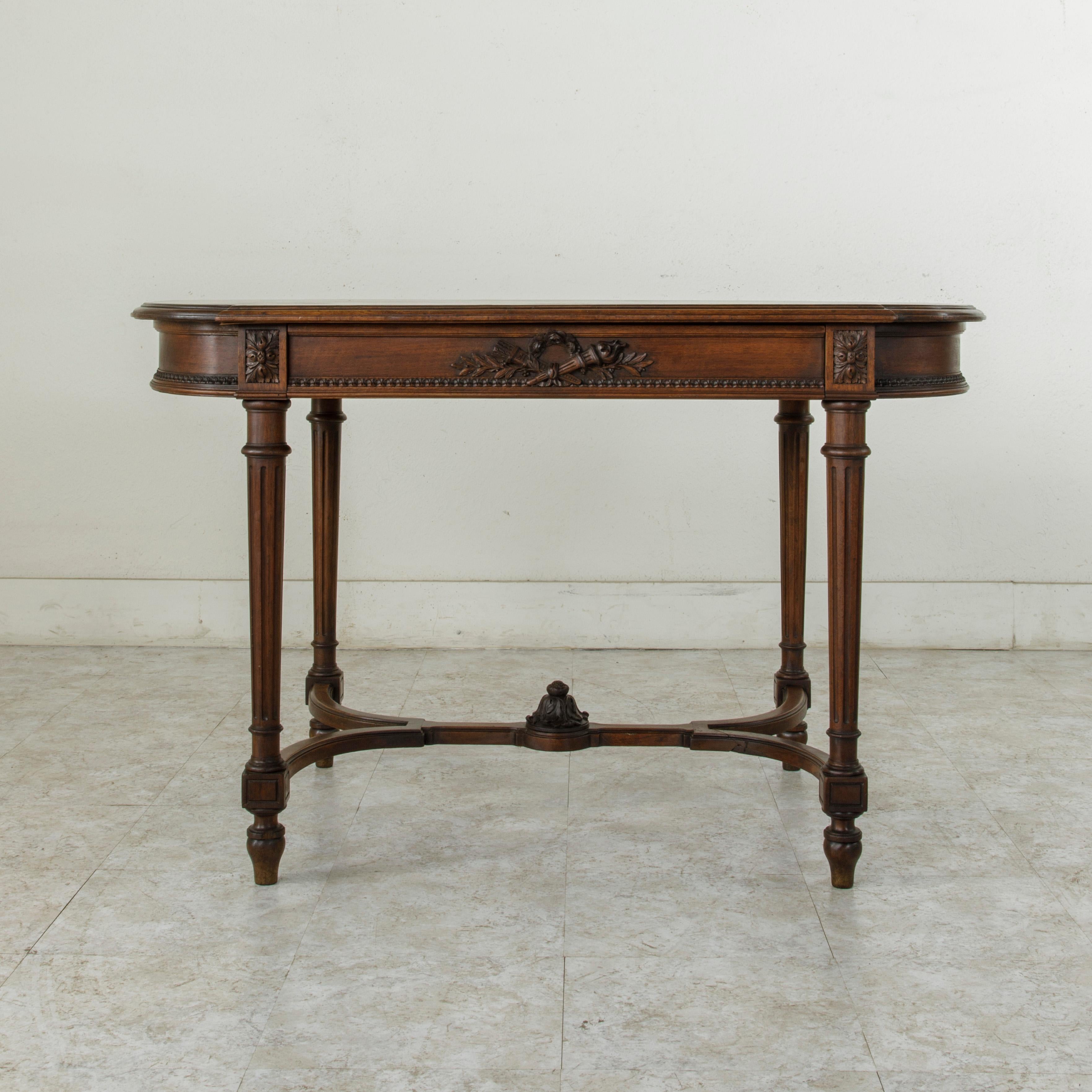Late 19th Century French Louis XVI Style Hand Carved Walnut Desk, Writing Table 2