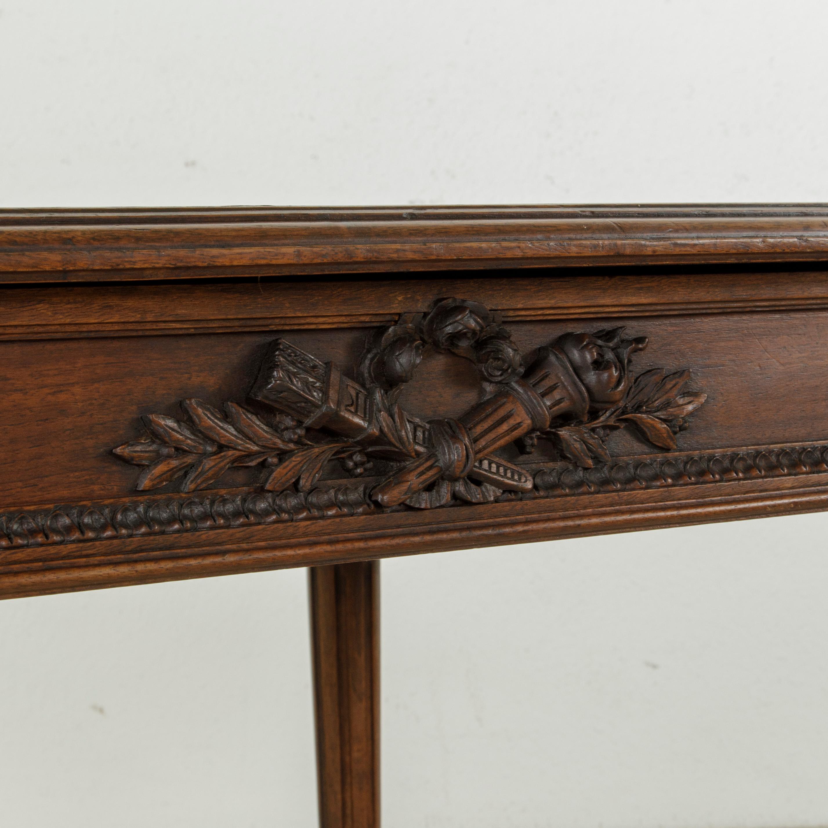 Late 19th Century French Louis XVI Style Hand Carved Walnut Desk, Writing Table 4