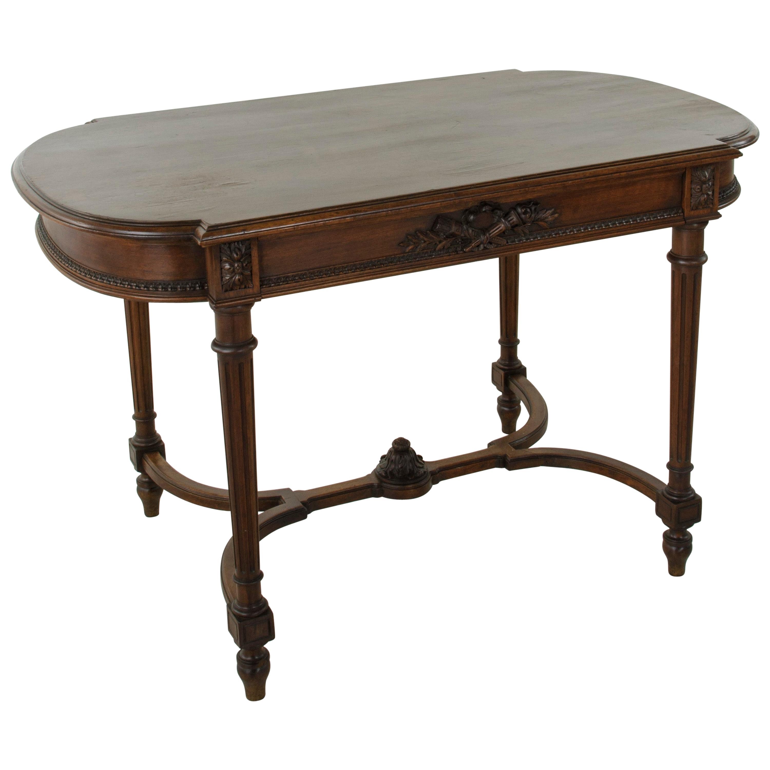 Late 19th Century French Louis XVI Style Hand Carved Walnut Desk, Writing Table