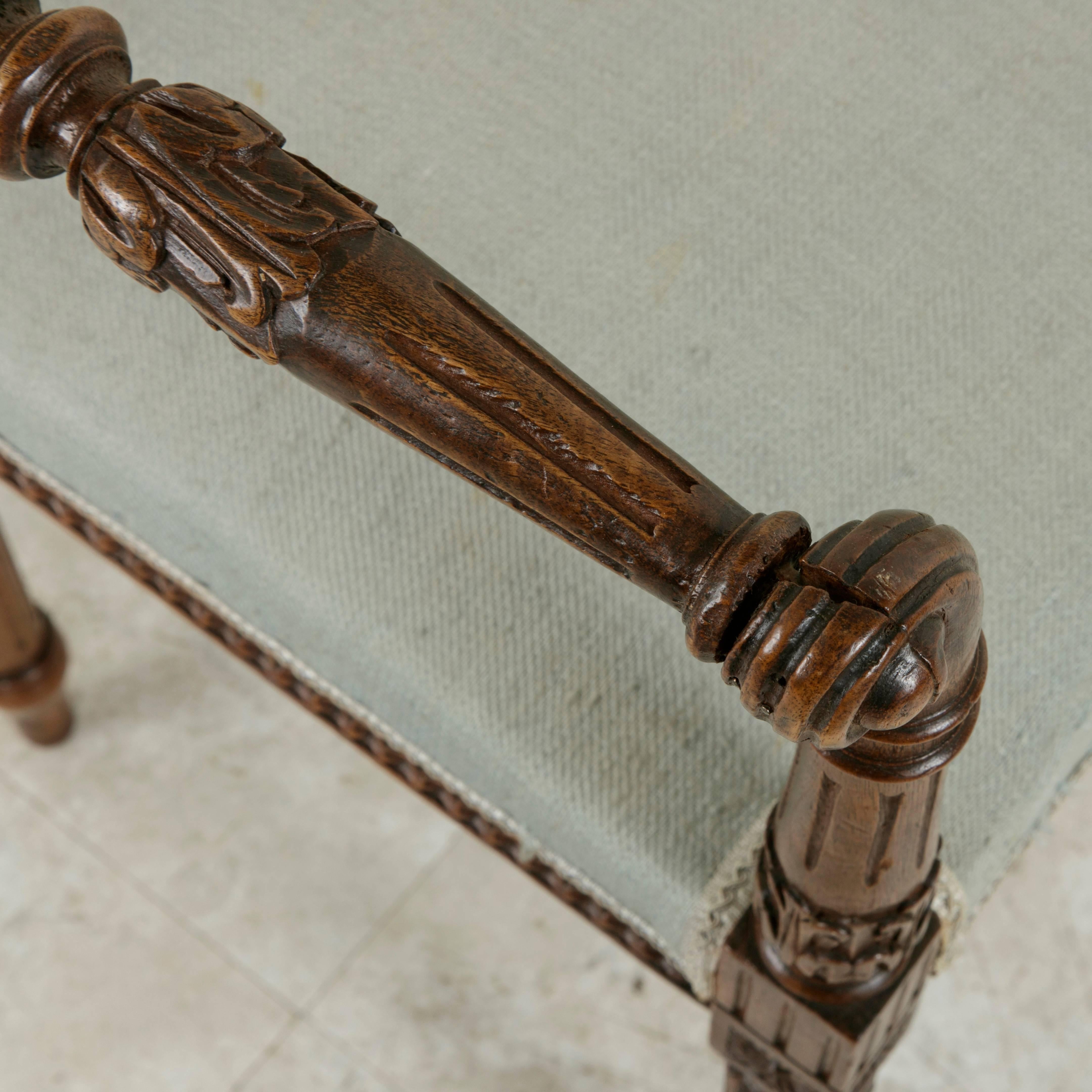 Late 19th Century French Louis XVI Style Hand Carved Walnut Vanity Bench 9