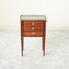 Late 19th Century French Louis XVI Style Mahogany Marquetry Side Table, Marble